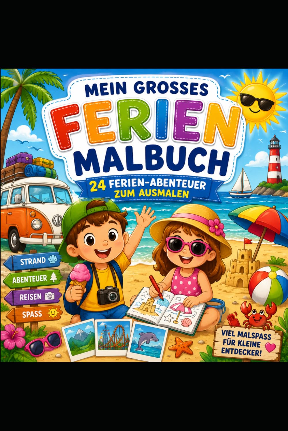 Mein großes Ferien-Malbuch: 24 sommerliche Ausmalbilder voller Strand, Reisen und Abenteuer