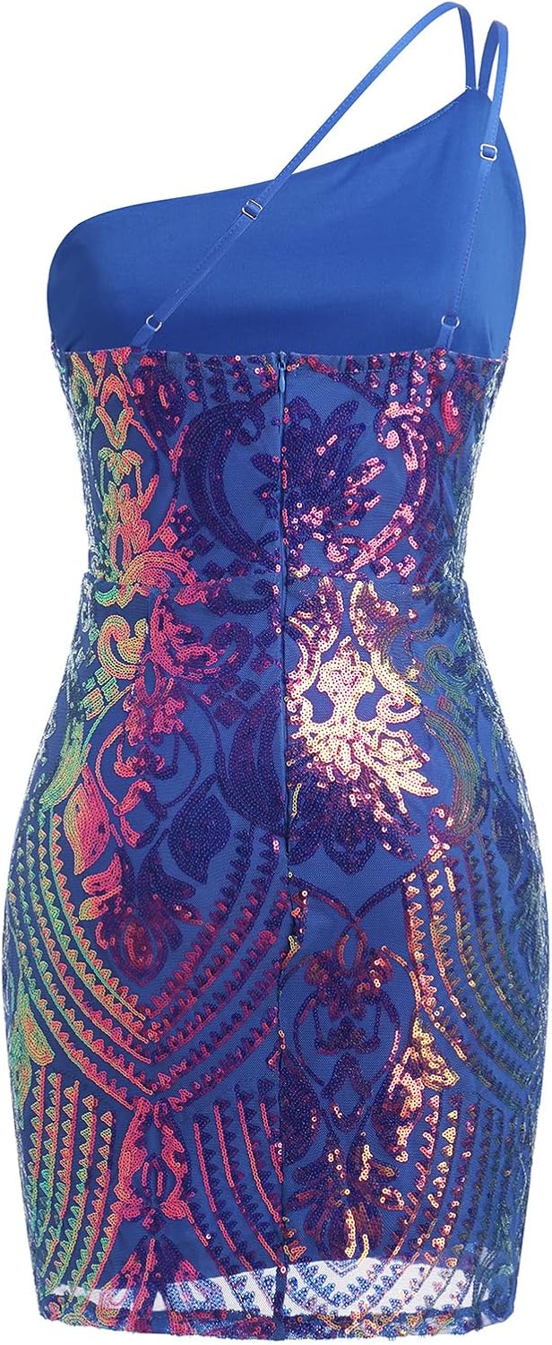 ODIZLI Sequin Dress for Women Short Prom Dresses One Shoulder Evening Party Dress with Slit - Image 7