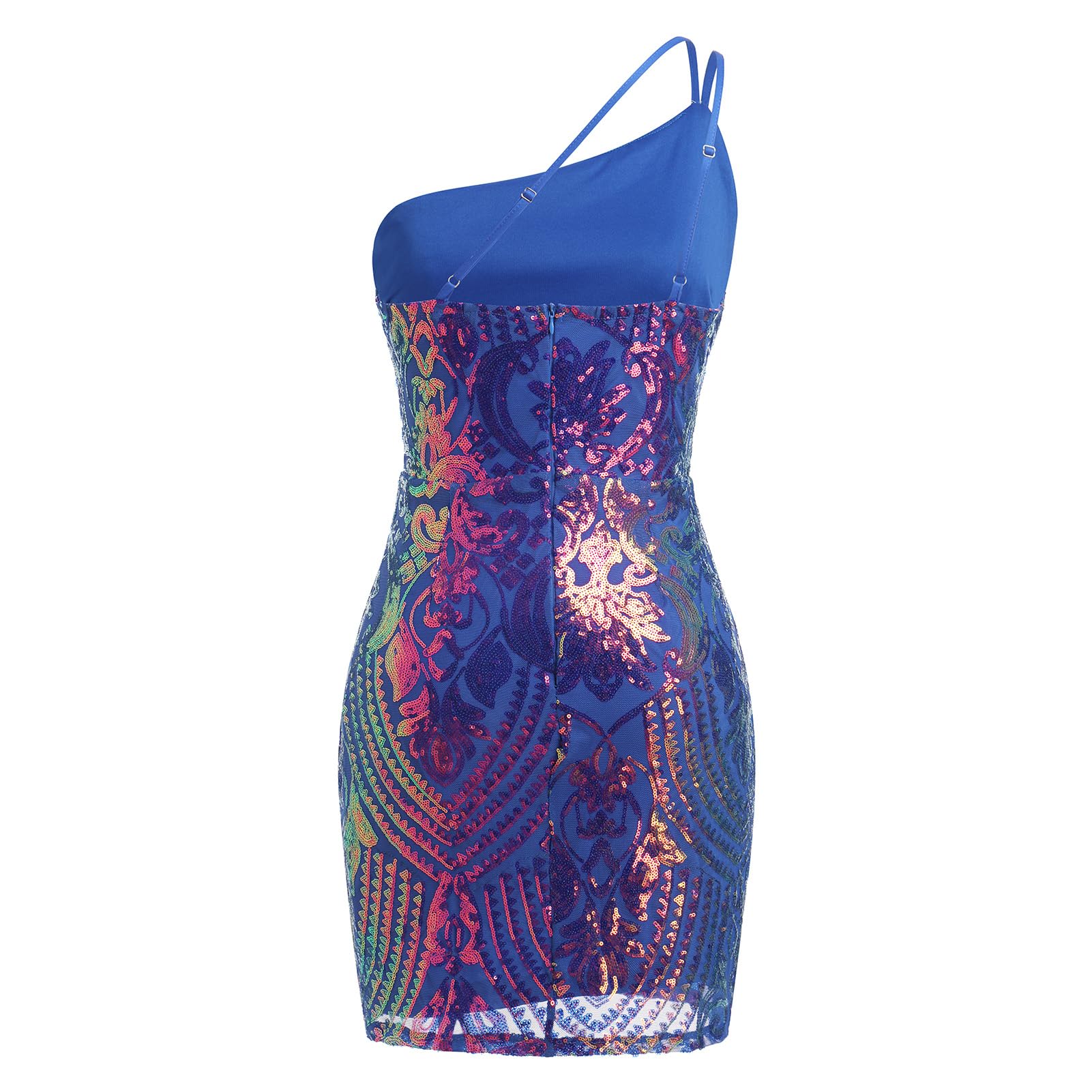 ODIZLI Vestido corto de lentejuelas para mujer, vestido de fiesta de noche con un hombro descubierto, con abertura