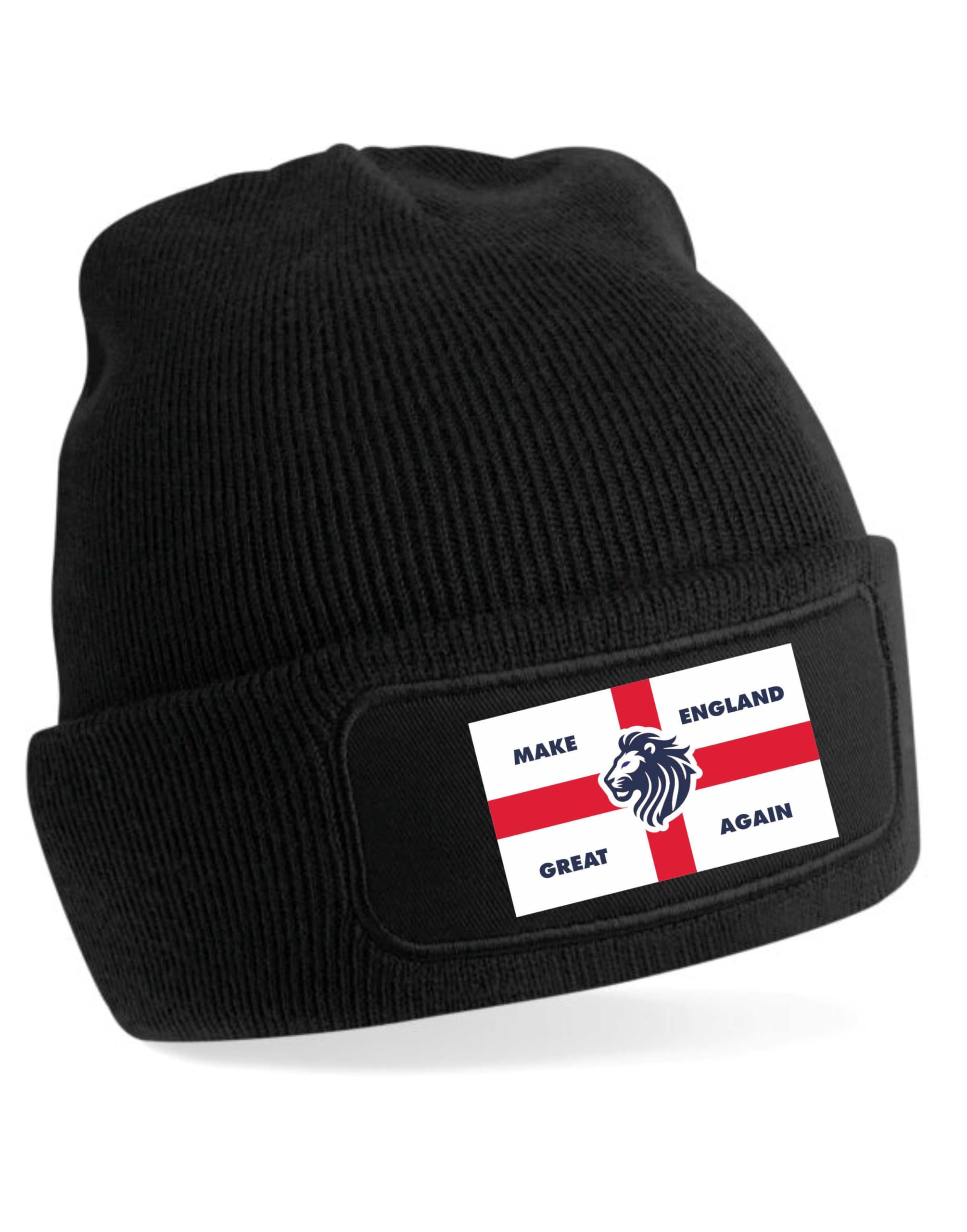 Print4u Women's Black Beanie Hat Make England Great Lion St George Cross Patriot English Pride