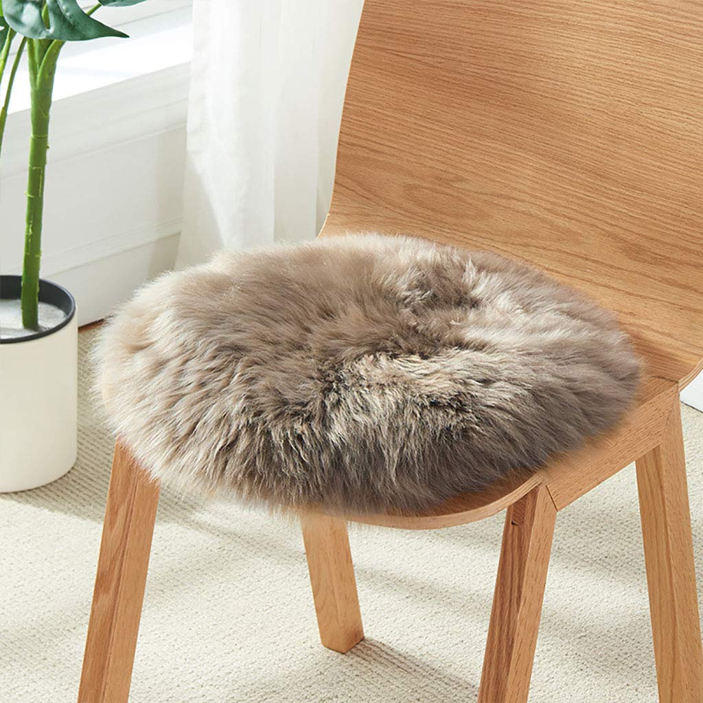 Hc&Wt C Round Natural Sheepskin Seat Ushion, Ute Furry Pure Wool Hair Ushion Luxury Non-Slip Sheep Leather Ushion Office Ar Seat Pad Driving Omfort (,Diameter 45Cm (17.7Inch))