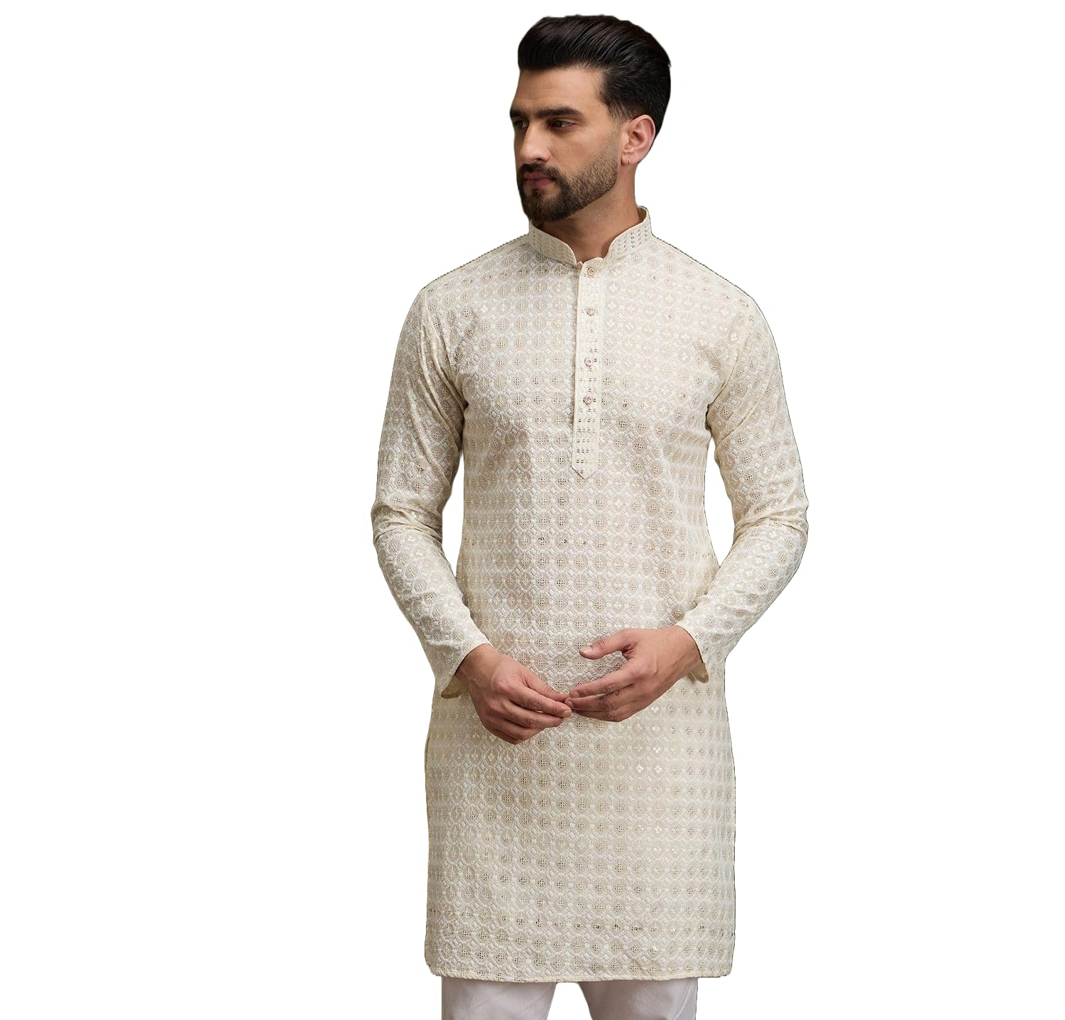 divisive Men's Embroidered Cotton Linen Blend Only Slim Fit Kurta-picture-41
