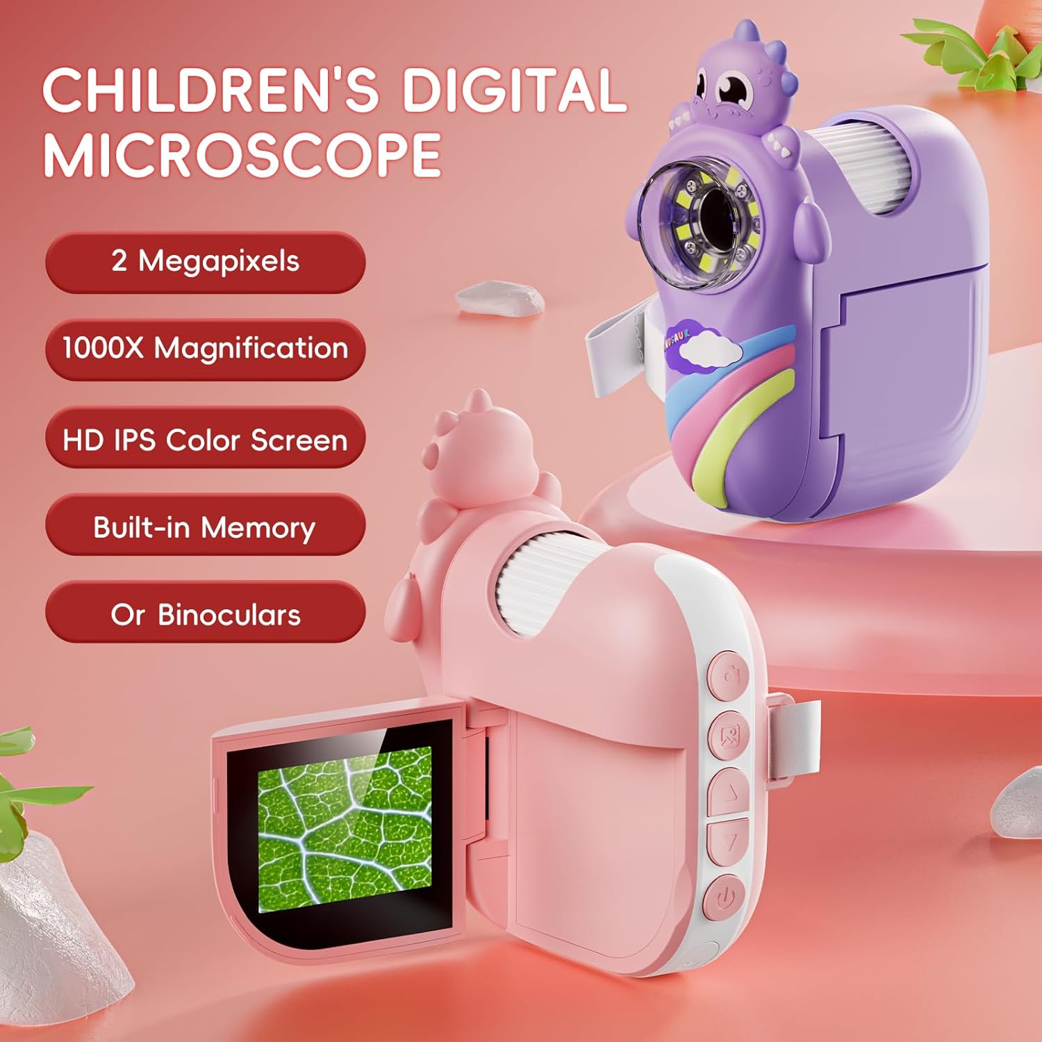 Kids Microscope, Handheld Digital Microscope for Kids, Photo and Video Functions, 2'' LCD Screen, Educational Science Christmas Birthday Gifts for Over 3 Years Old - Purple - Image 2