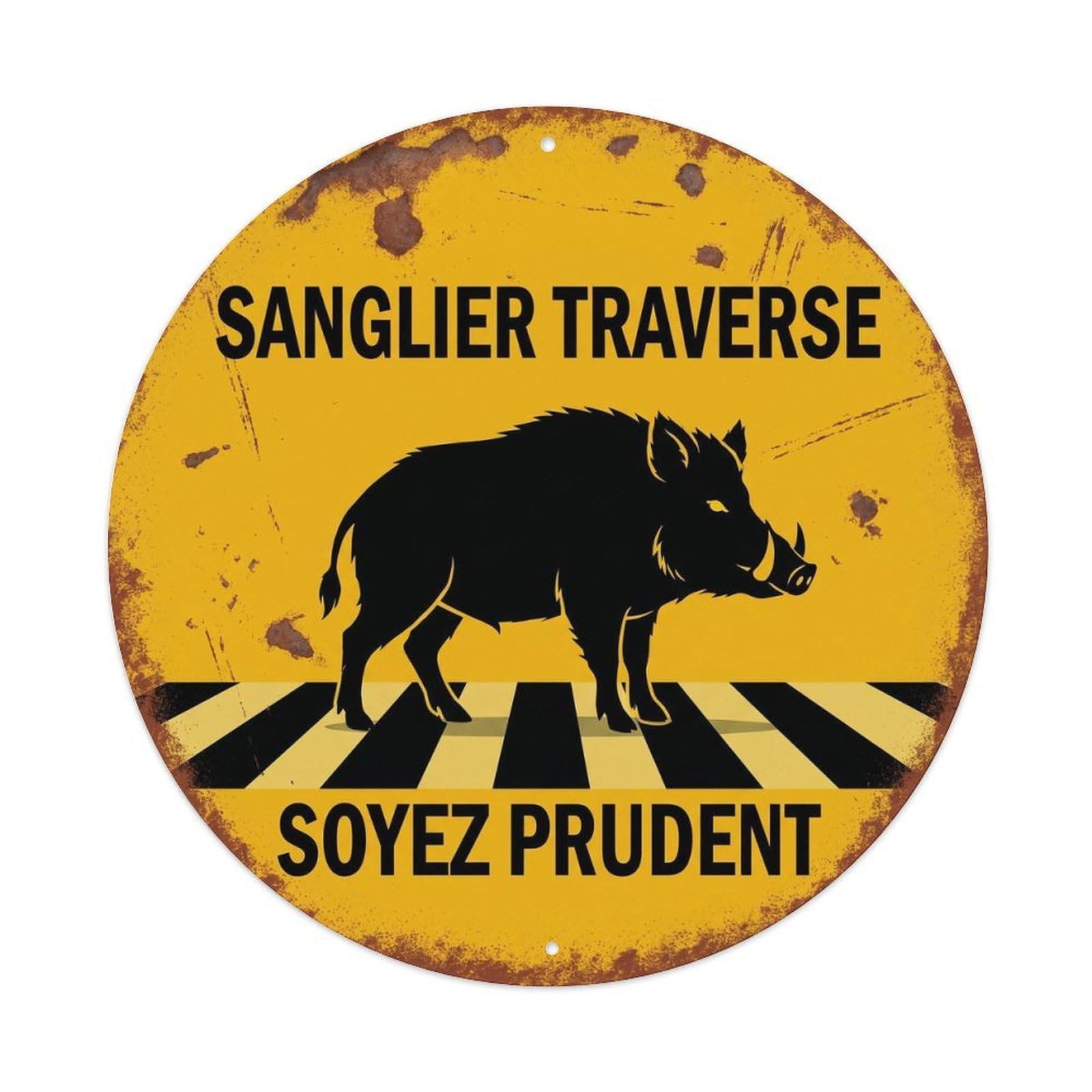 Boar Crossing Soyez Prudent Retro Metal Tin Sign