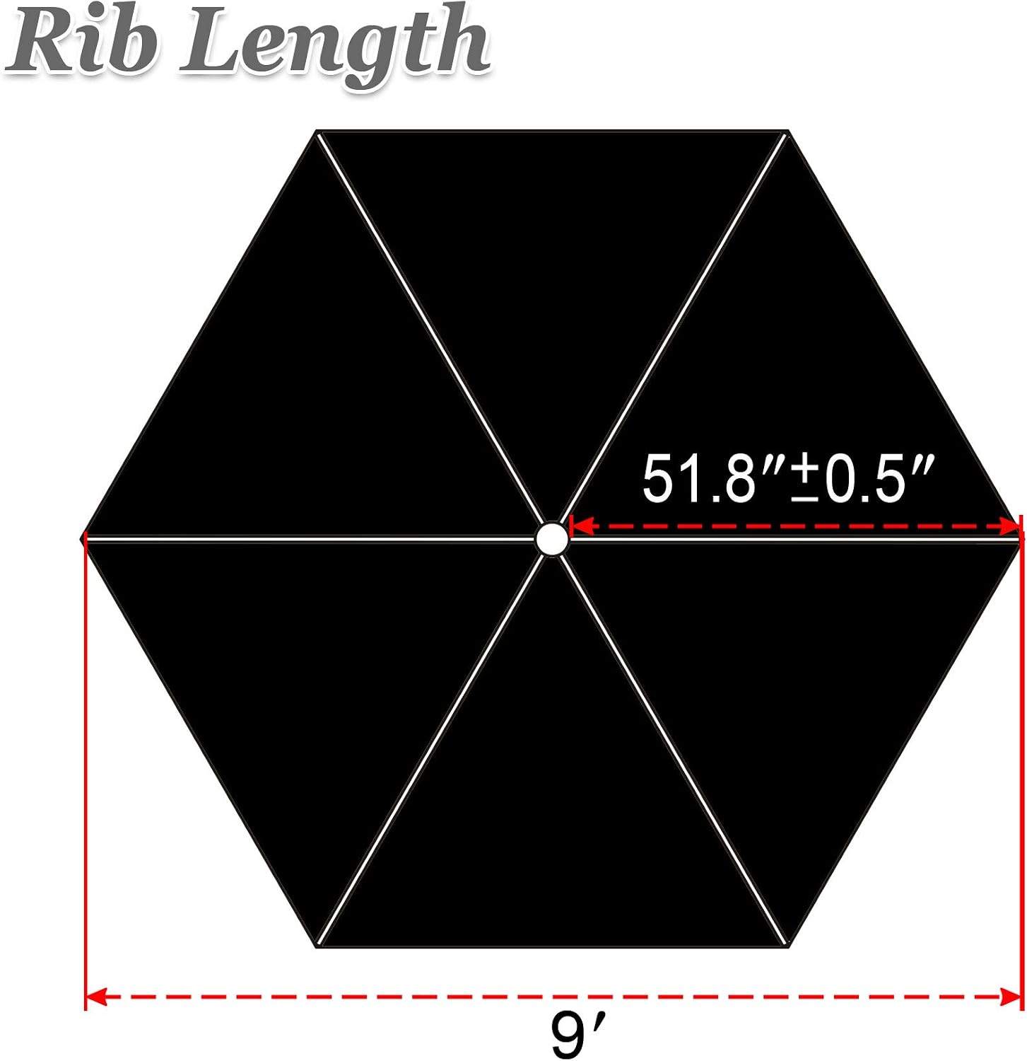 Replacement Patio Umbrella Canopy Cover for 9ft 6 Ribs Umbrella (CANOPY ONLY) (BLACK)