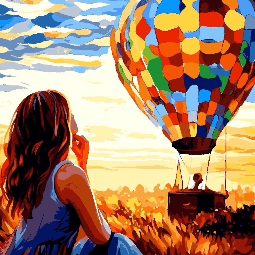 A Girl Looks at hot Balloons (2) - Van-Go Paint-by-Number Kit 50x50cm no Frame