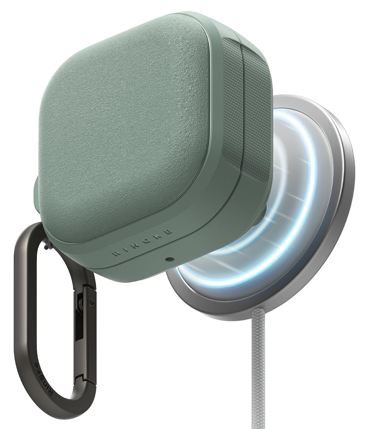 Ringke Onyx Magnetic for Samsung Galaxy Buds 4 Pro / 4 Case with Carabiner [Compatible with MagSafe] Non-Slip Anti-Fingerprint Texture, Shockproof Protective Cover - Sage Green-image-10