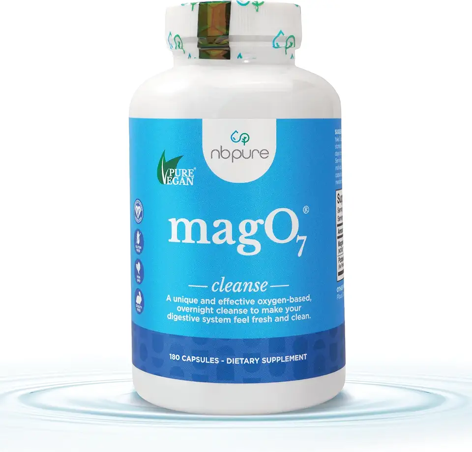 nbpure MagO7 - Natural Colon Cleanse &amp; Detox - Occasional Constipation Relief, Stool Softening, &amp; Bloating Support for Men &amp; Women - Ozonated Magnesium Oxide, 180 Capsules