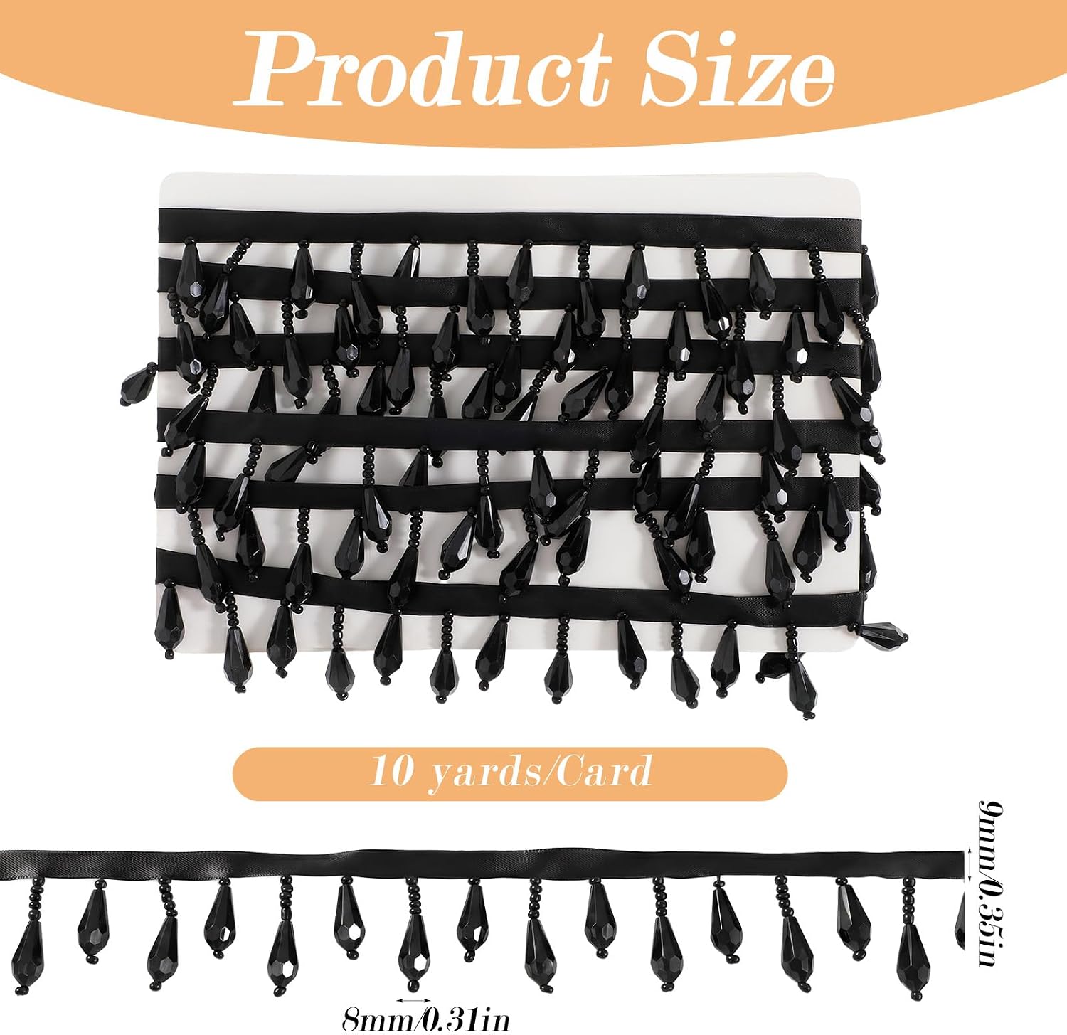 1 Pc Beaded Fringe Trim Black Beaded Fringe Trim 10 Yards