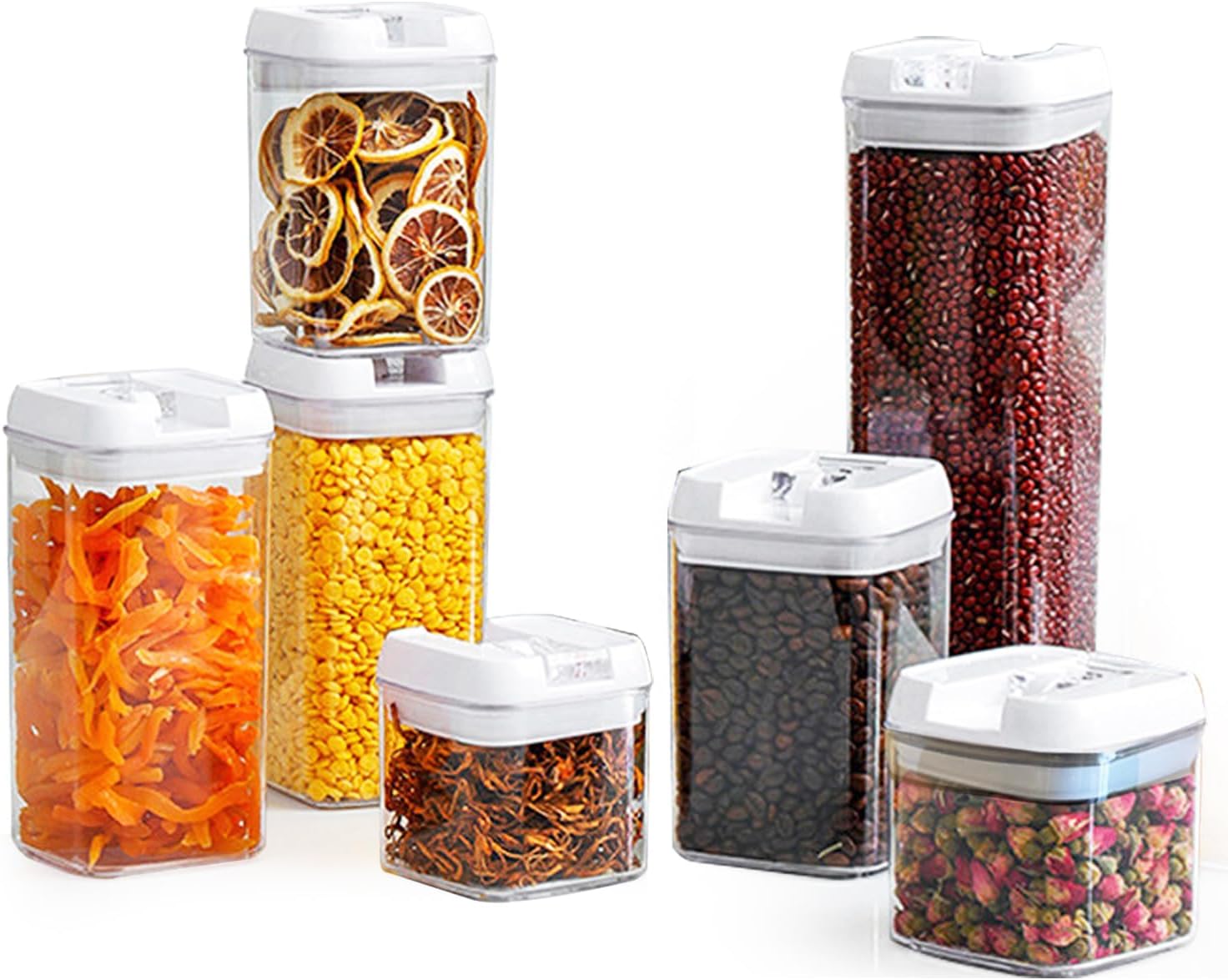 Airtight Food Storage Containers – Set of 7 BPA‑Free Pantry Organizers with Easy‑Lock Lids & 24 Reusable Labels – Clear Stackable Kitchen Canisters for Cereal, Flour, Sugar, Pasta & Snacks (White)