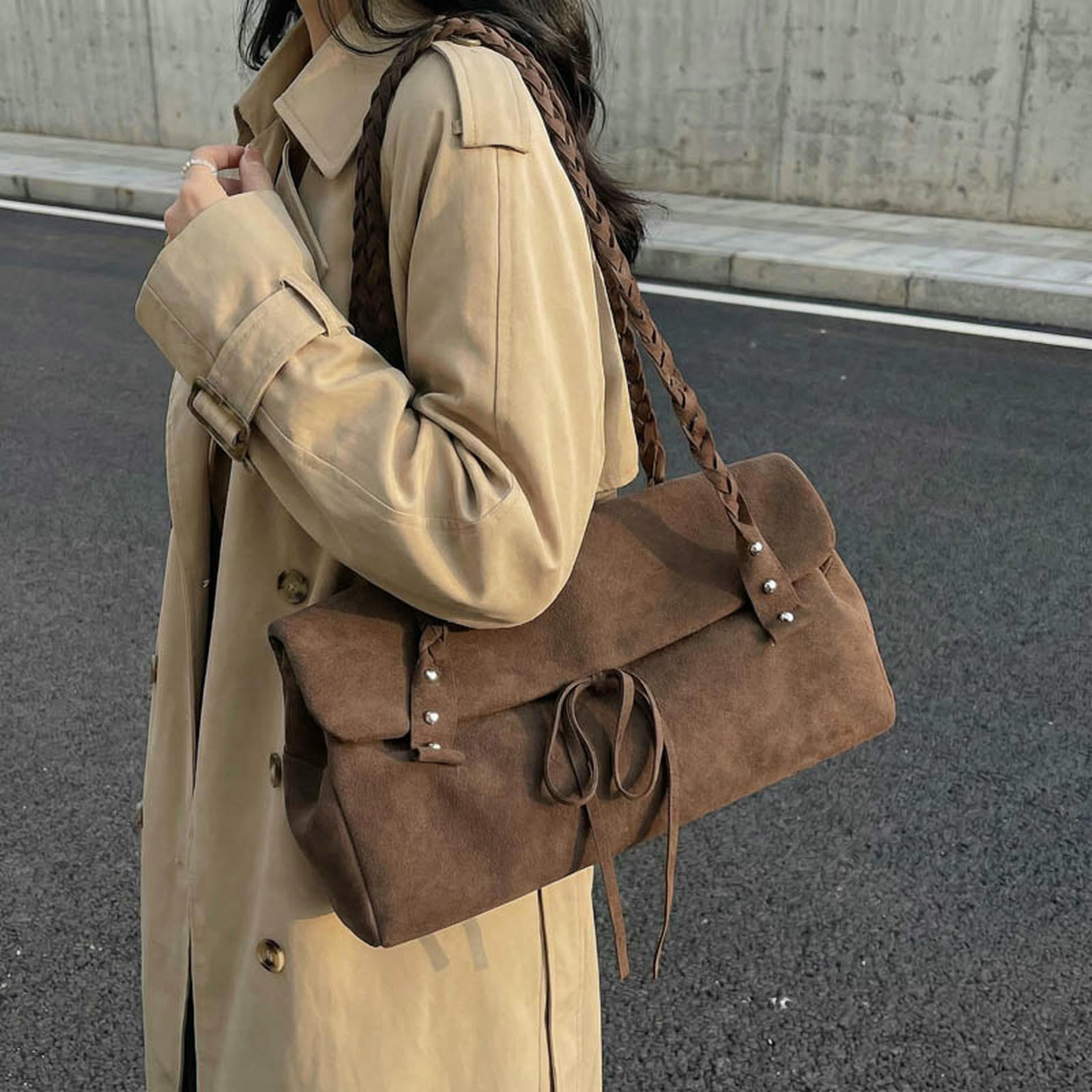 Damen Handtasche Retro-achseltasche Mit Großem Fassungsvermögen, Damen-pendlertasche, Einfache Tragetasche, Umhängetasche-Khaki