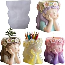 Girl Epoxy Resin Molds, 3D Head Candle Silicone Molds for Casting | Cute Girl Head Resin Silicone Molds for Plaster Casting, Succulents, Planter, Pen Holder, Candle Making, Concrete, Home Decor