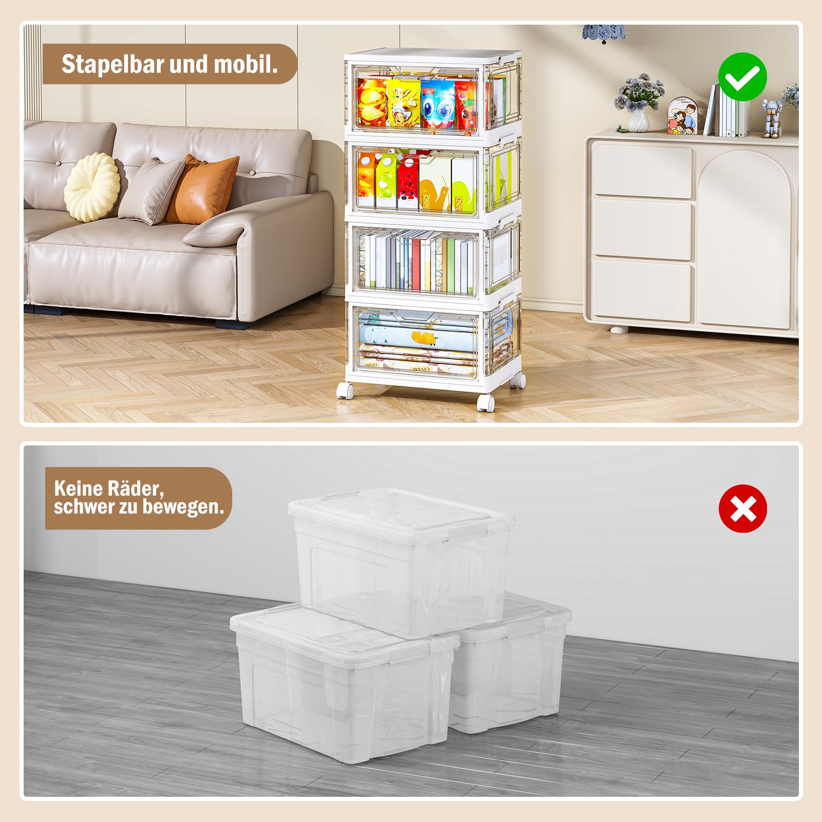 Boîtes de rangement avec couvercle - Boîtes en plastique empilables transparentes - Grand organisateur pour chambre à coucher, salon, salle de bain