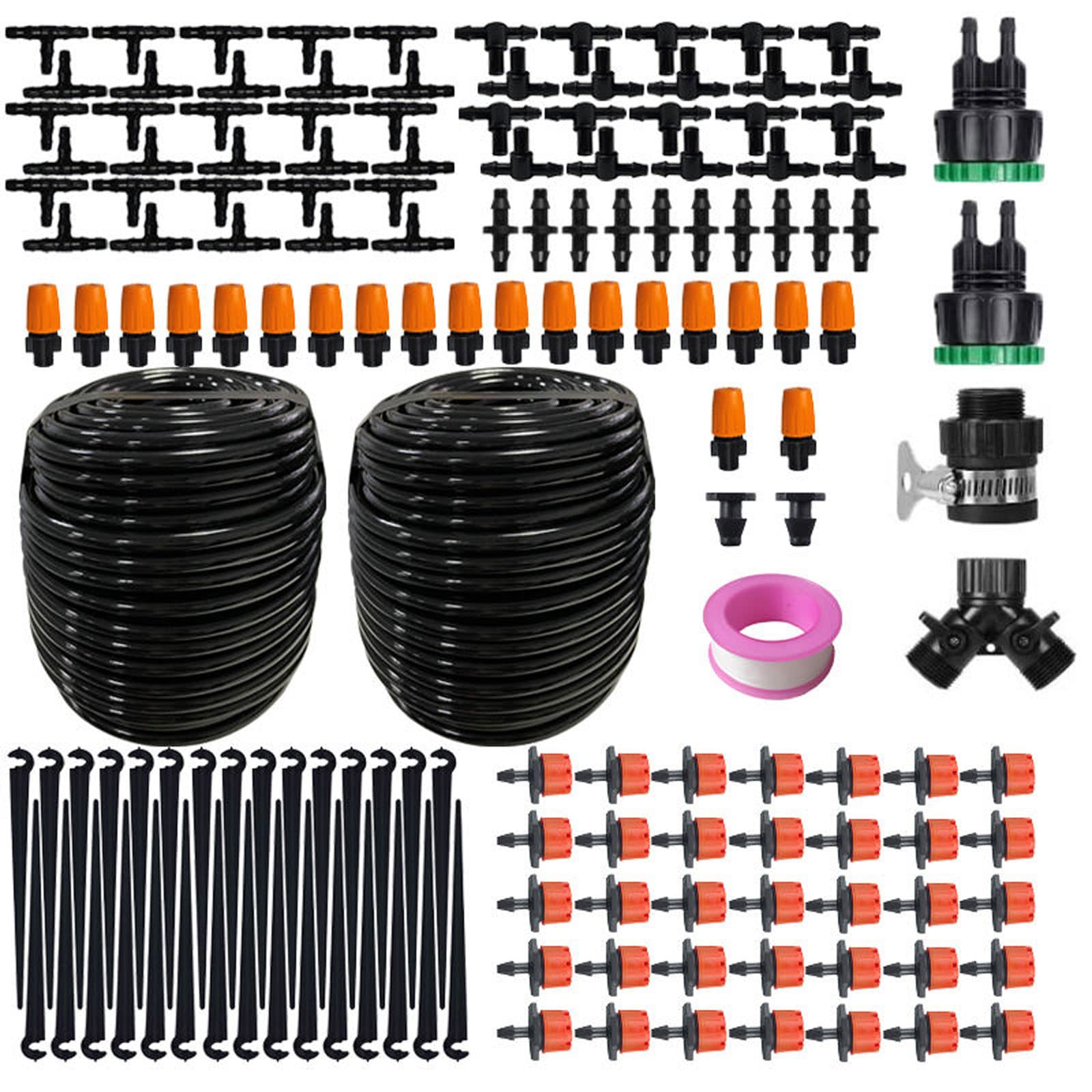 Micro Drip Irrigation Kit, Mist Irrigation Kits With 1/4" Blank Distribution Tubing,DIY Misting System With Adjustable Nozzle Automatic Micro Water-Saving Sprinkler For Raised Flower, S(Size:30m/98ft)