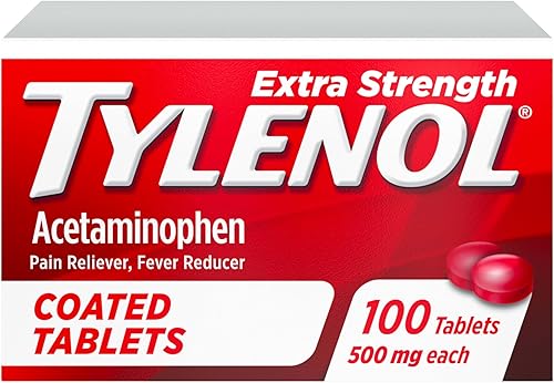 Tylenol Tabletas recubiertas extra fuertes, acetaminofén para adultos para aliviar el dolor y reducir la fiebre, 100 unidades