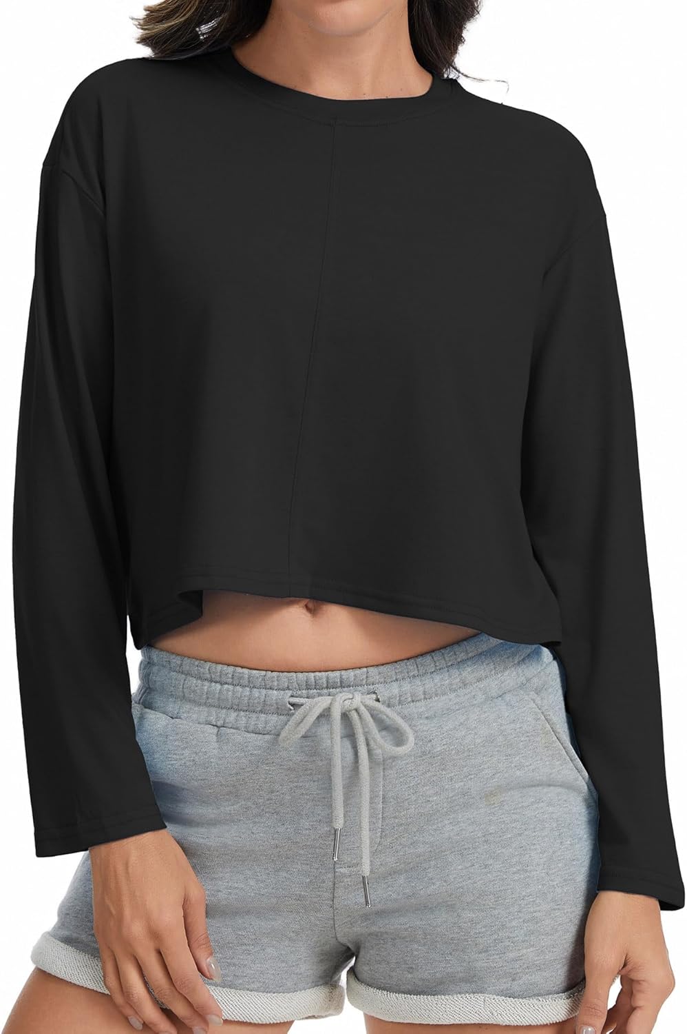 Eyanse Long Sleeve Crop Tops for Women Loose Oversized Shirts Cropped Tee