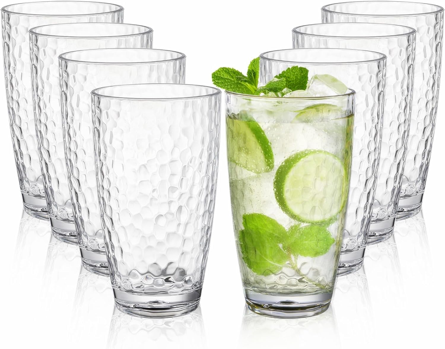 Tebery 8 Pack 600ml Plastic Highball Drinking Glasses, 20 Ounces Plastic Tumbler Cups