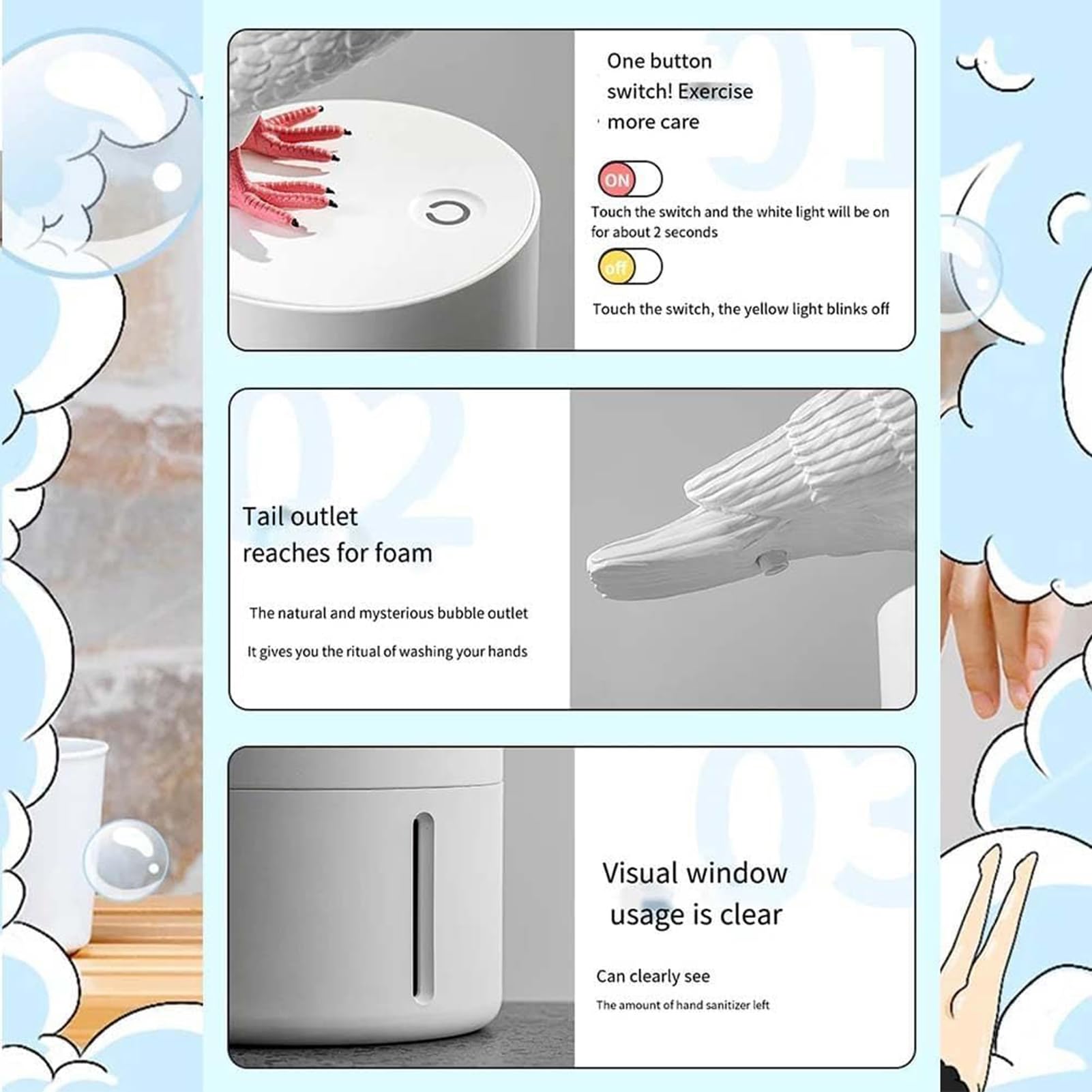 Dirty Bird Soap Dispenser, Lustiger Berührungsloser Vogel-Seifenspender, Automatischer Seifenspender, Induktions-Schaum-Handwaschspender, Flüssigseifenspender für Küchen, Badezimmer (Schwarz)