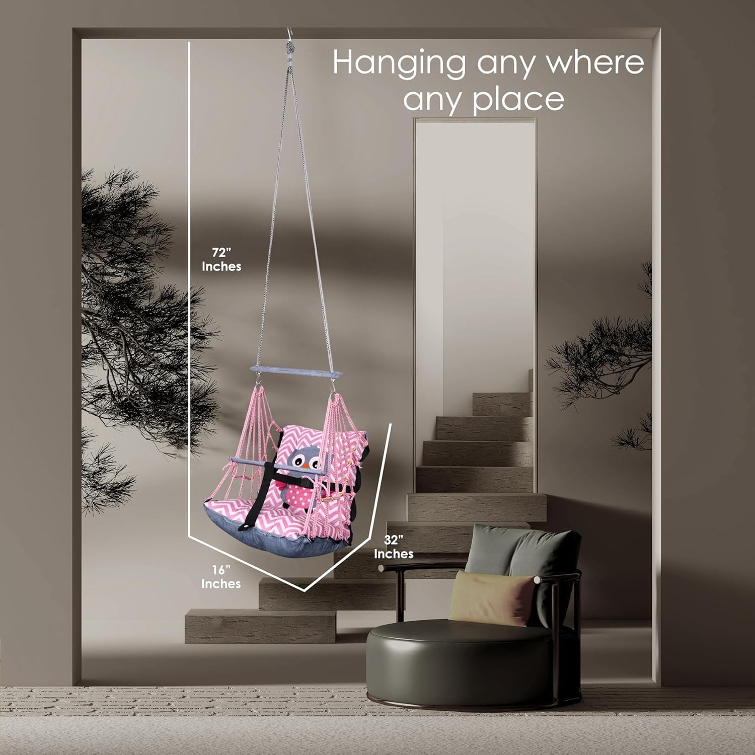 BOFFLE Cotton Swing for Kids 1-2 Years Baby Children Folding and Washable with Safety Belt, Indoor Outdoor Zula, Garden Jhula for Babies, Swing for Kids, oonjal, Swing for Baby Cradle 4