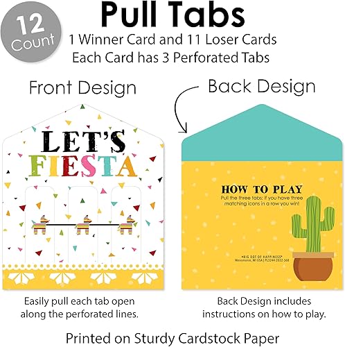 Miniatura 4 de Big Dot of Happiness Let's Fiesta - Juego de 12 tarjetas de pepinillo para fiesta mexicana, pestañas 3 en una fila