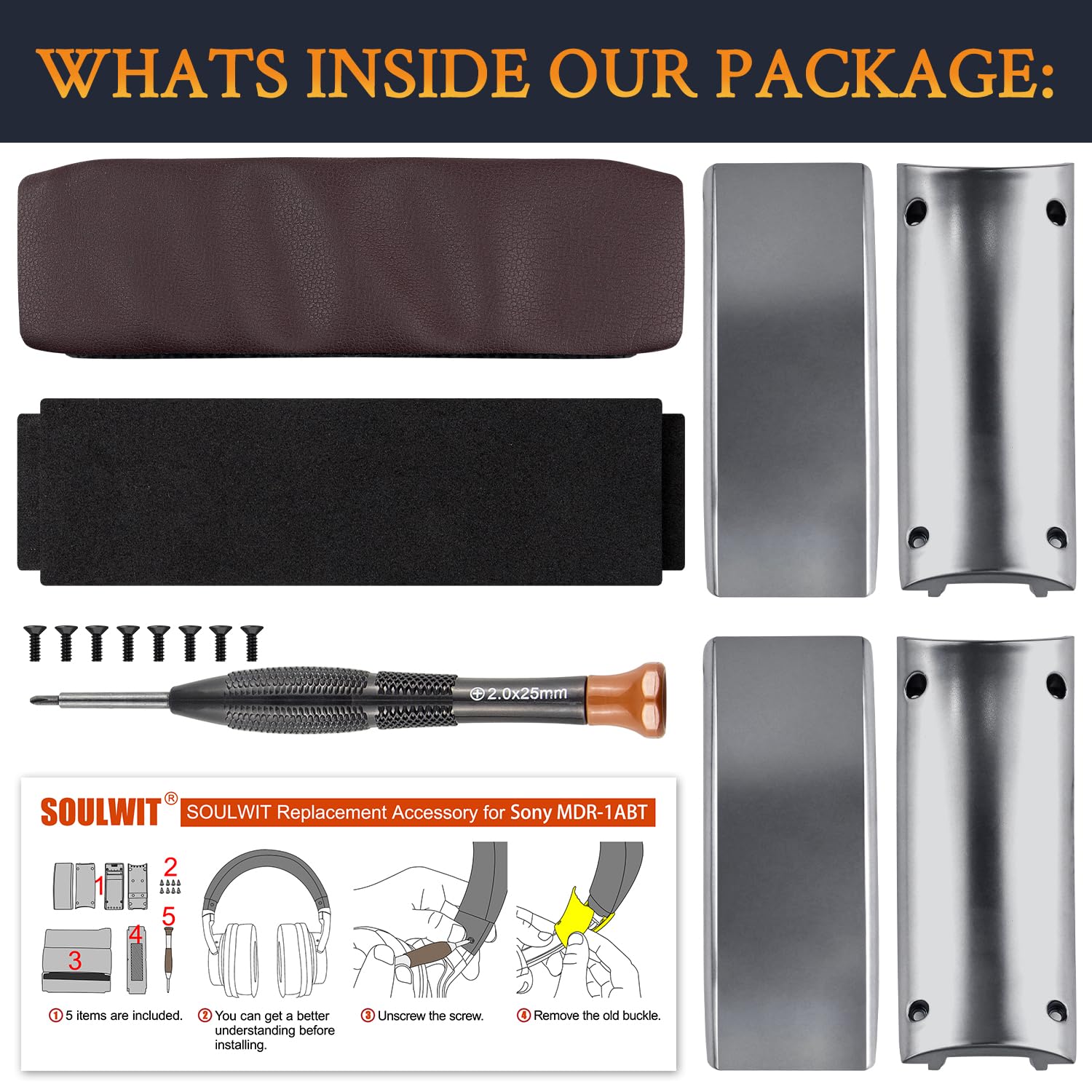 SOULWIT Protein Leather Replacement Headband Cover for Sony MDR-1ABT(1ABT MDR1ABT) Headphones - Image 4