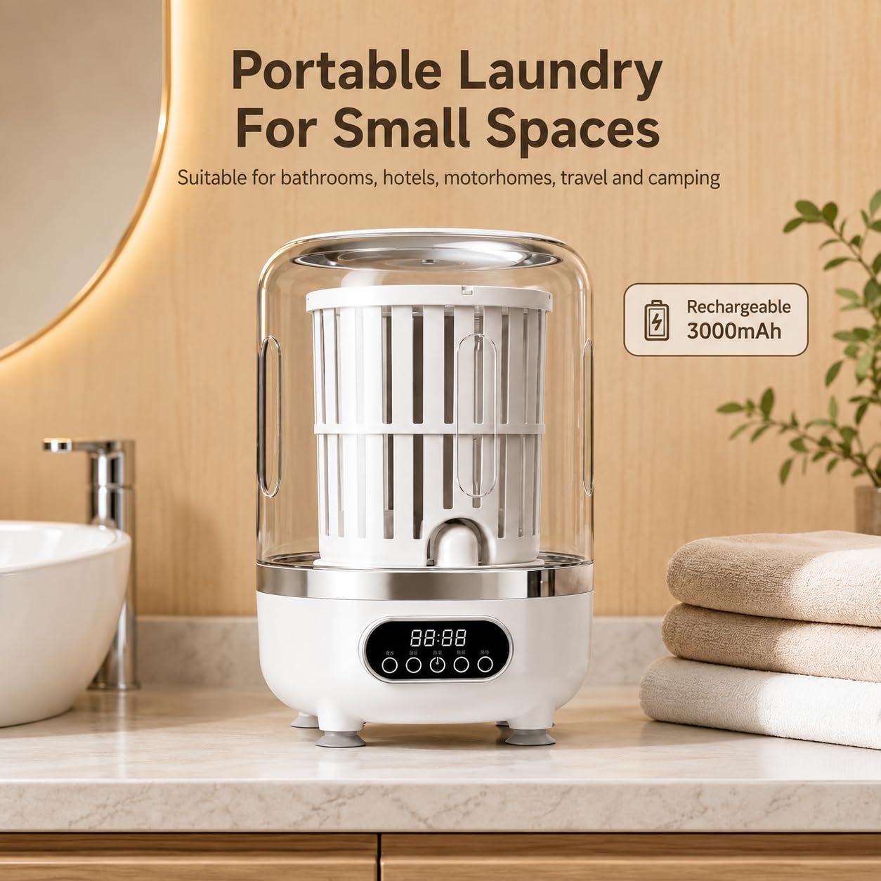 Mini lavatrice portatile ricaricabile 3 modalità di lavaggio con centrifuga | Uso all'aperto di pulizia dell'indumento di progettazione leggera dell'apparecchio compatto della lavanderia di viaggio