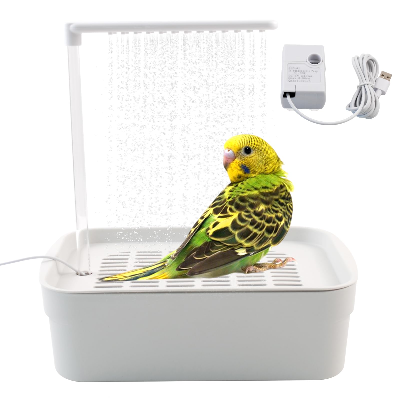 Automatic Bird Shower with Pump,Electric Bird Bath for Cage Water Circulated Indoor Parrot Bath Shower with USB Power Plug Bathwater Cycle Conure Bathtub for Parakeet Cockatiel Lovebird