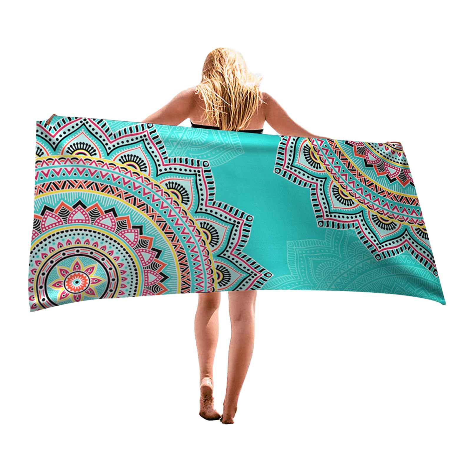 Auxory Beach Towel Microfiber 60"x30" Lightweight Sand Free Absorbent Quicy Dry Green Flower Travel Towels Swim Pool Yoga Gym Camping for Adults Women