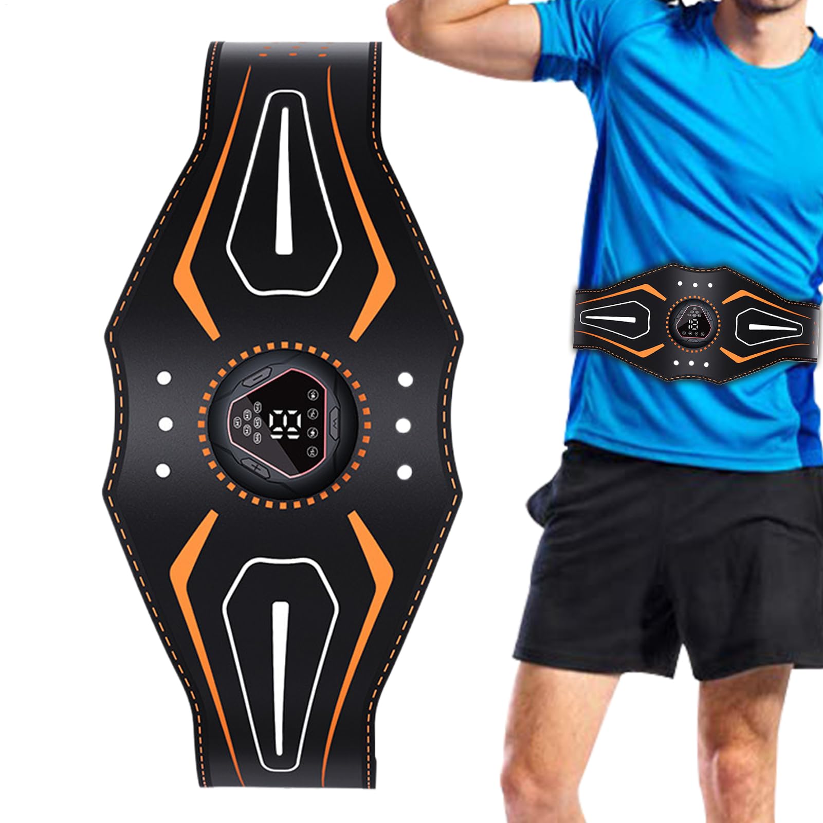 EMS Trainingsgerät,Bauchtrainer Elektrisch EMS Bauchtrainer Gürtel - Ab Stimulator Mit 18 Stufen & 6 Programmen, Digitaldisplay Für Muskelaufbau, Für Zuhause, Fitnessstudio, Reise (118cm, USB)