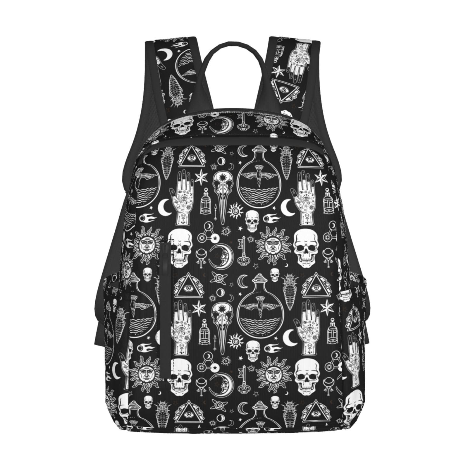 Hihelloh Unisex Color (54) Halloween Goth Gothic Raven Crow Skull Sun Moon Tattoos Backpack With Adjustable Padded Straps Backpacks For Running, Travel, Hiking, Camping