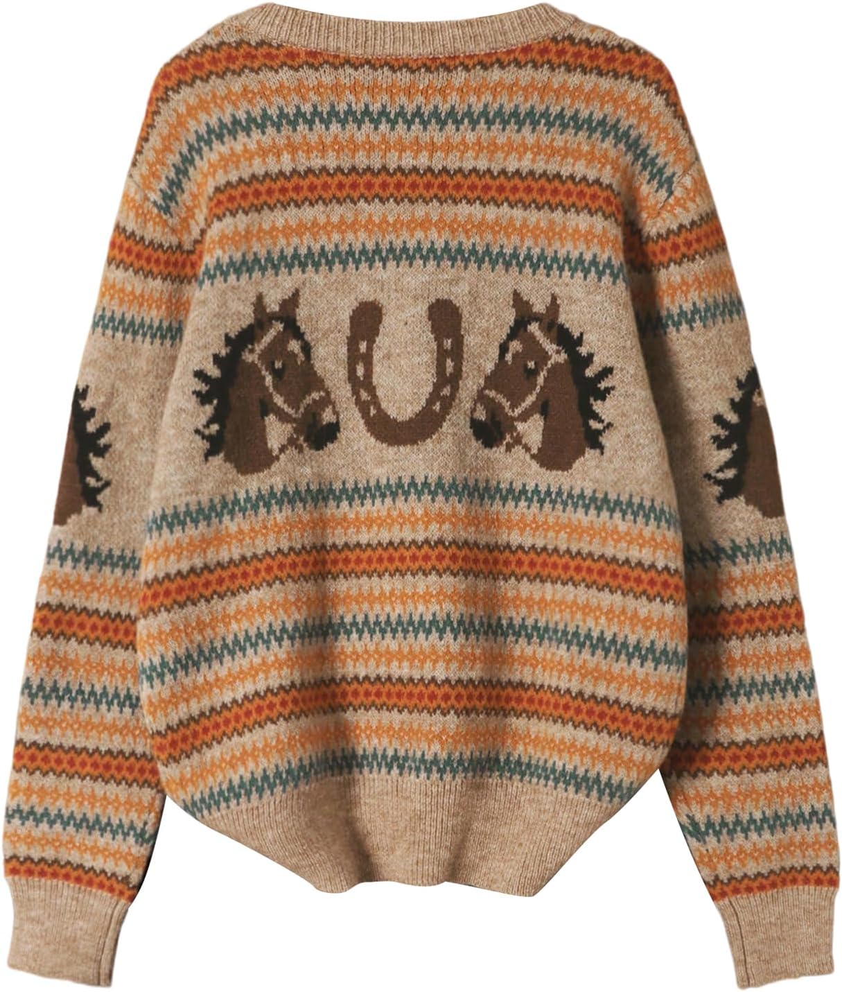 WDIRARA Women's Graphic Sweaters Crew Neck Long Sleeve Pullover Retro Vintage Knit Tops - Image 3