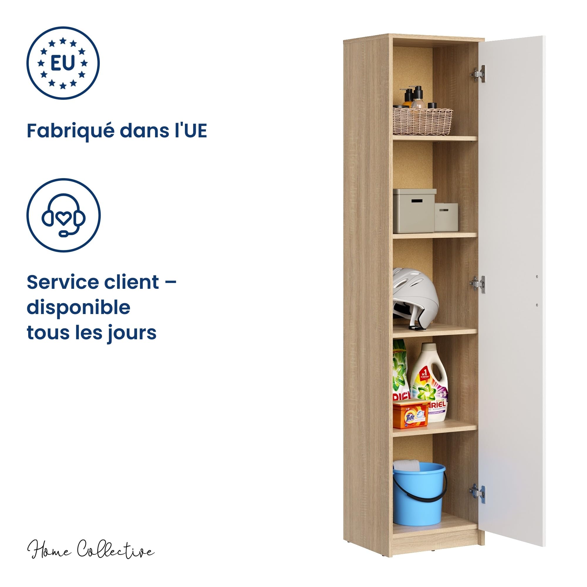 Home Collective Armoire de Rangement 5 Niveaux Finition Aspect Bois - Meuble classeur avec Porte, poignées polymère, 39 cm Largeur, Style Sonoma Blanc - Chambre, Couloir, Bureau