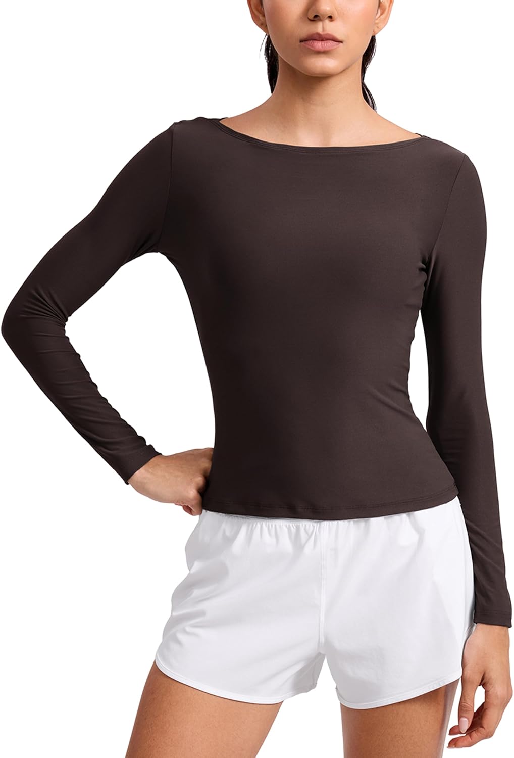 CRZ YOGA Cloudweight Boat Neck Shirts for Women - Workout Athletic Gym Casual Long Sleeve Tops Soft Lightweight T-Shirt