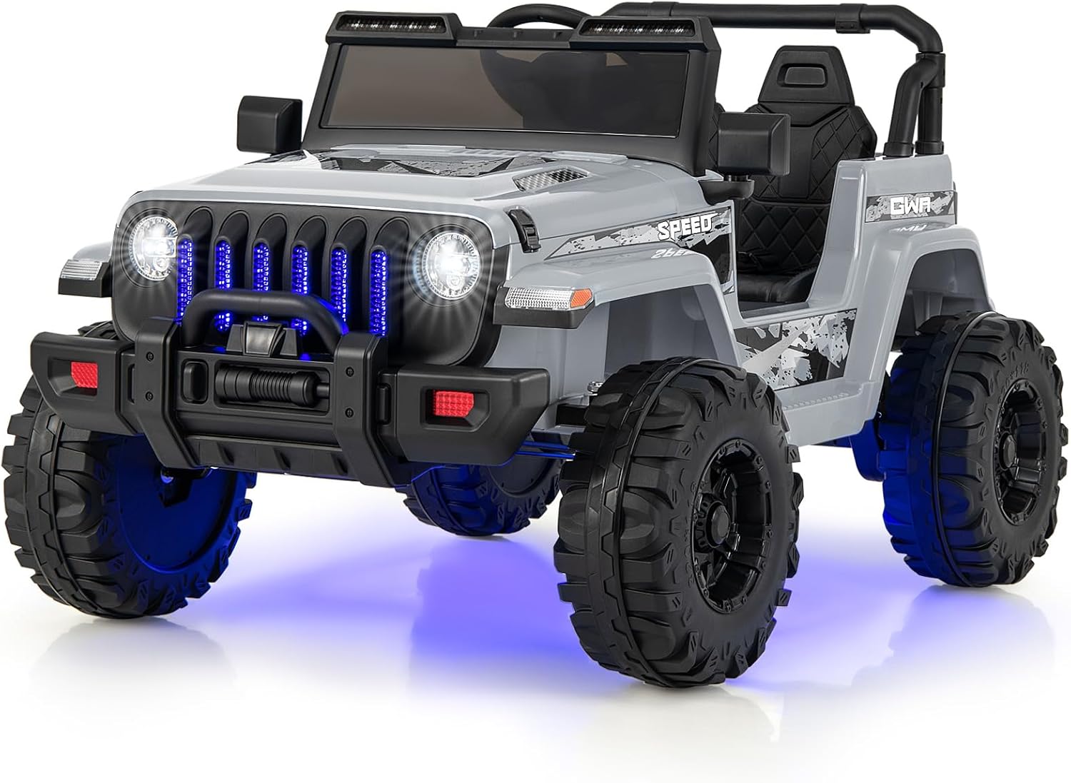 OLAKIDS Kids Ride on Truck, 12V Electric Vehicle with Remote Control, Battery Powered Toddler Car with Music, Horn, 3 Speeds, LED Lights, Bluetooth, USB, Radio (Grey)