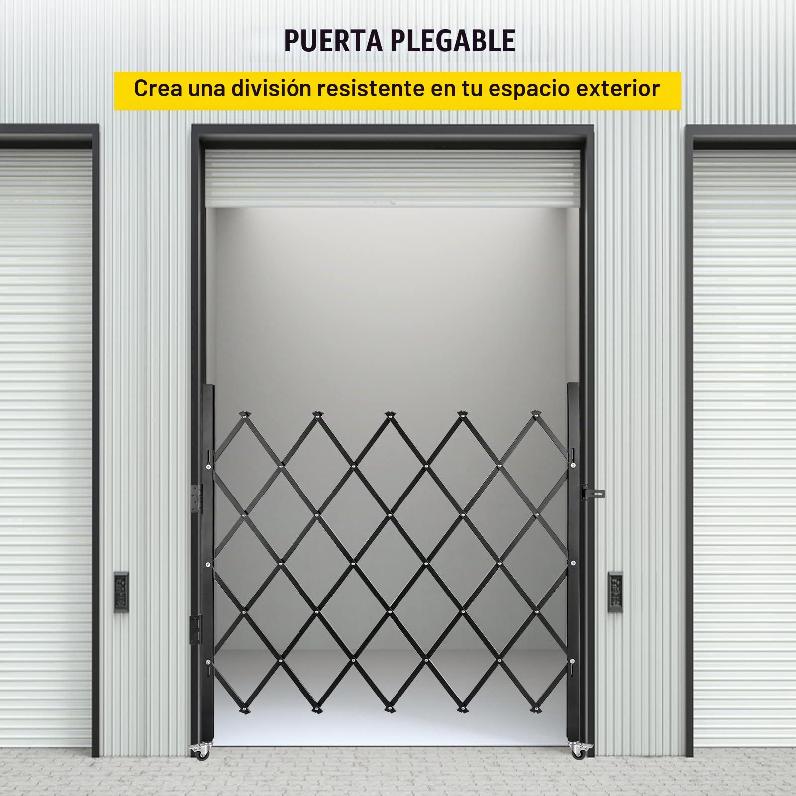 VEVOR Barrera de Seguridad Extensible Plegable Individual 170 x 131 cm Valla de Escalera de Acero Enrollable 360° Puerta de Tijera o Puerta con candado, para el sótano del hogar, Garaje, Negro
