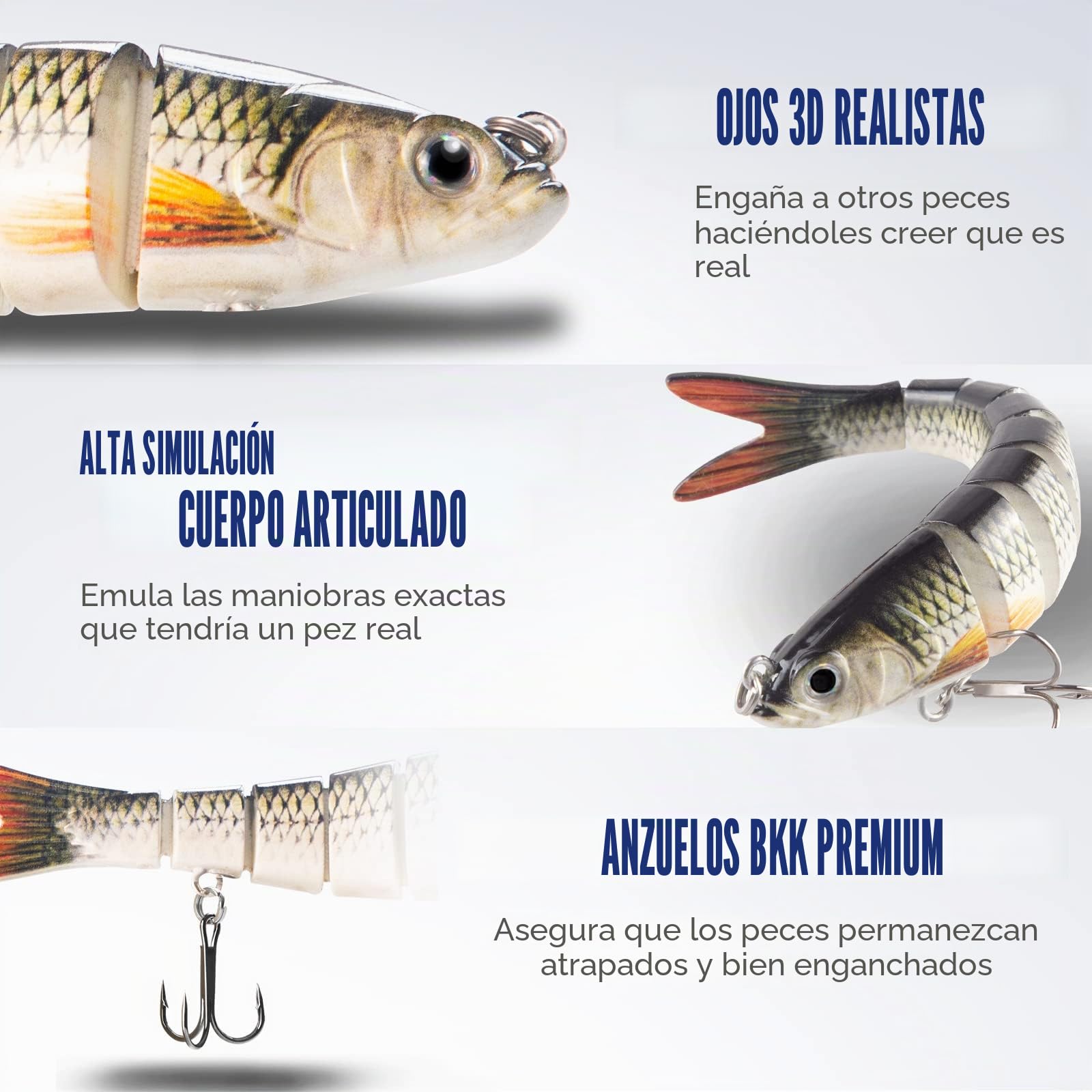 Señuelos de pesca, Cebos de Pescar Articulados Artificiales Señuelos Spinning, Multi articulado Pesca de Vida como Cebo Duro del senuelo, para Calamar Lubina Río Mar