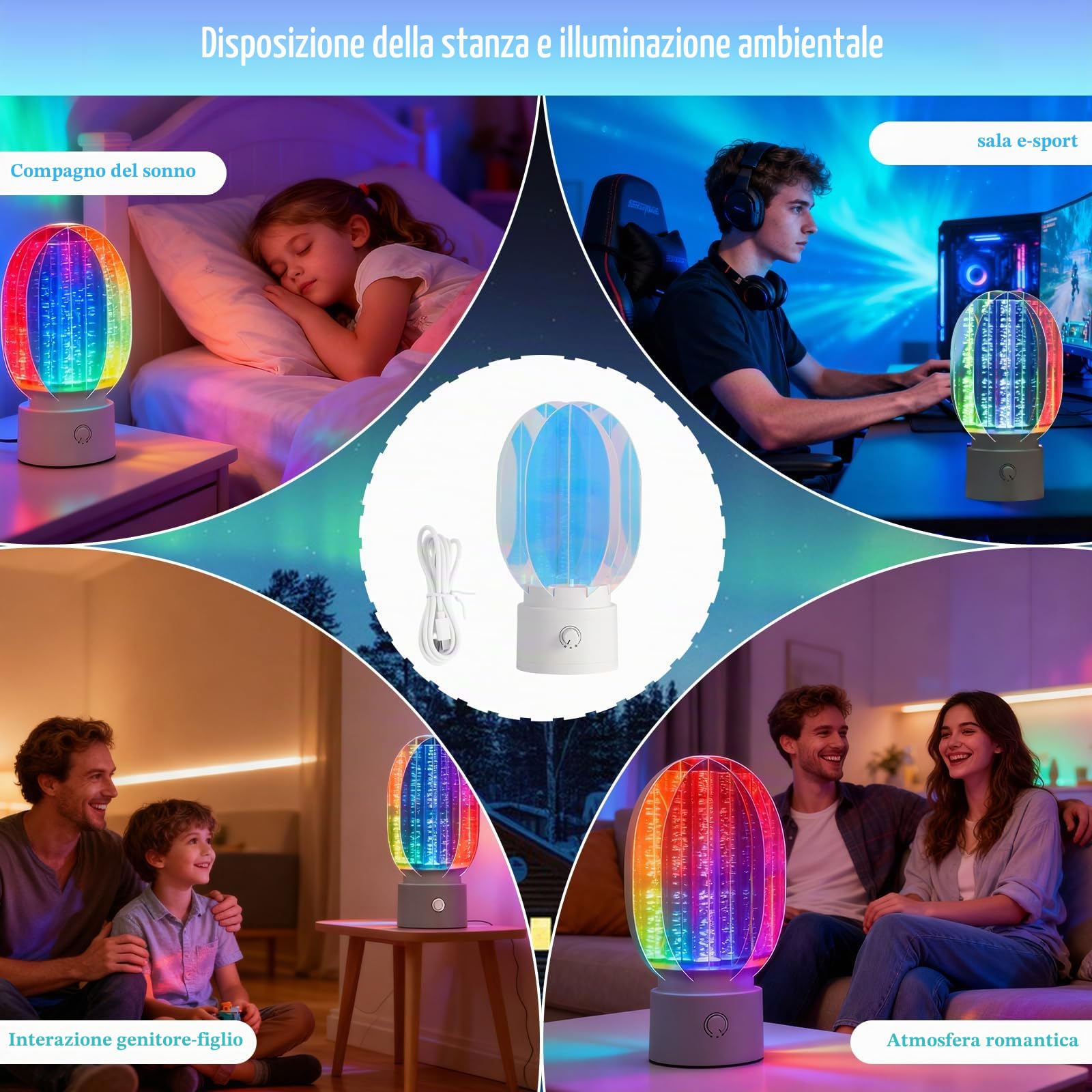 2026 Nuova luce notturna Aurora rotante 3D dimmerabile, per un'atmosfera romantica stellata, proiettore LED rotante a 360°, regalo di Natale e compleanno, decorazione per la cameretta dei