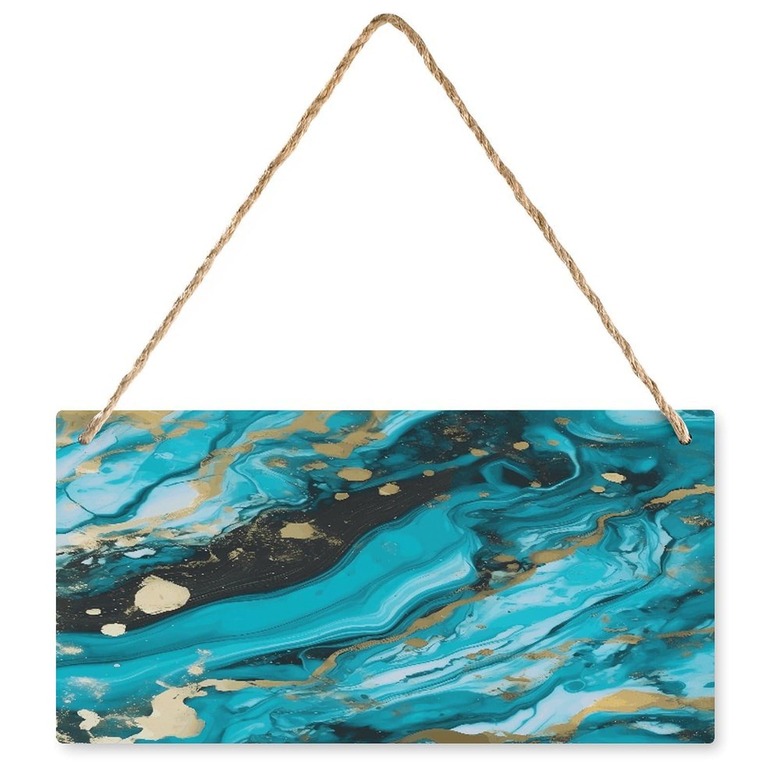 Letrero de madera mármol azul rústico personalizado placa rectangular 25x12.5 cm para colgar
