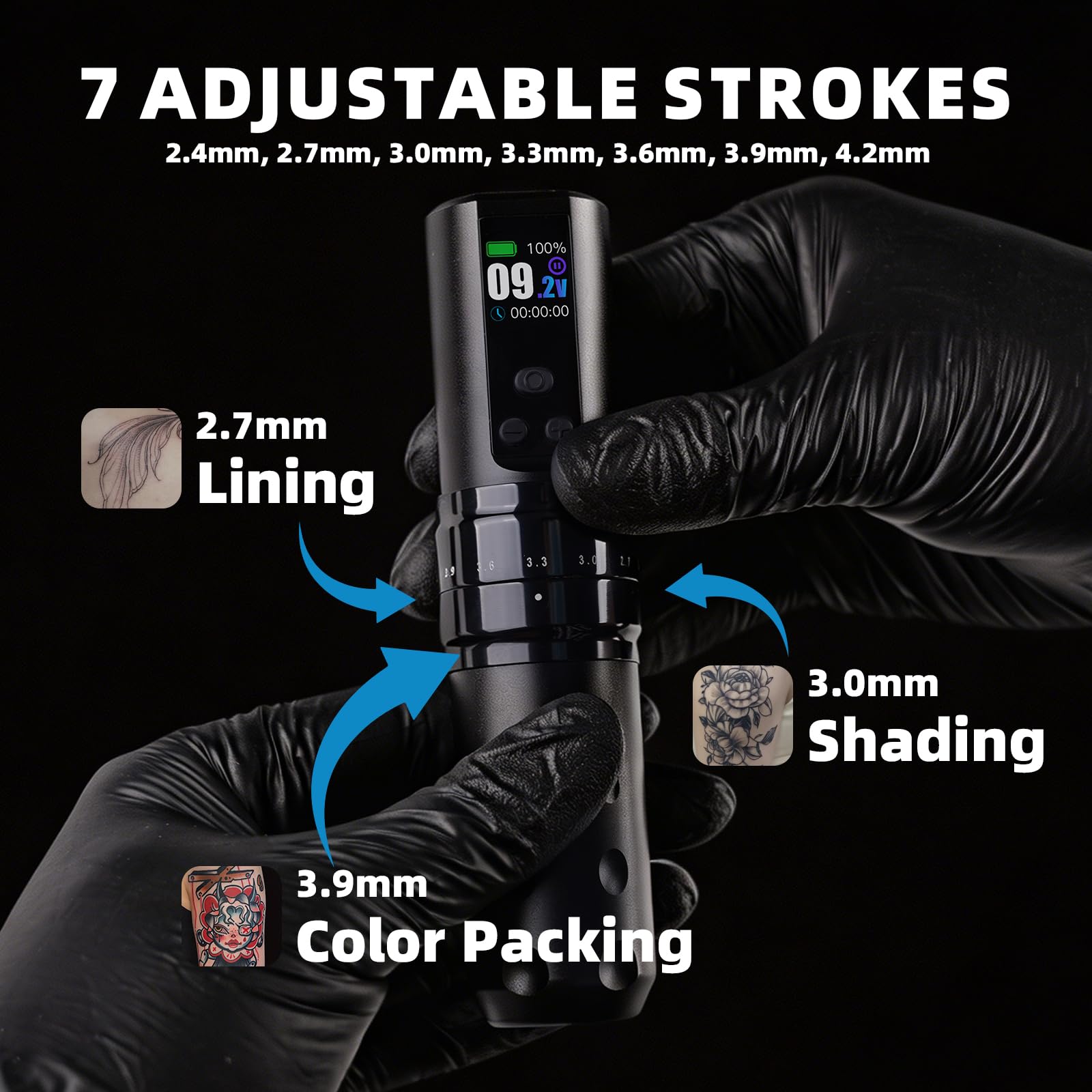 Mast Fold2 Pro Wireless Tattoo Machine Pen Rotary Tattoo Machine Tattoo Gun 7 Strokes Length 2pcs Battery 2000mAh Powerful Motor by Mcore Smart Display Screen Gold