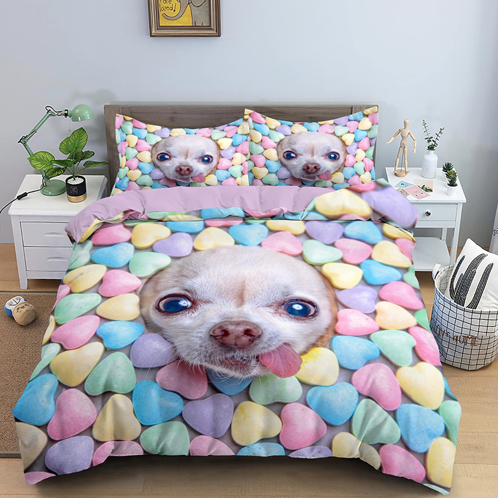 Housse de couette 160x200 animaux colorés en microfibre avec 2 taies