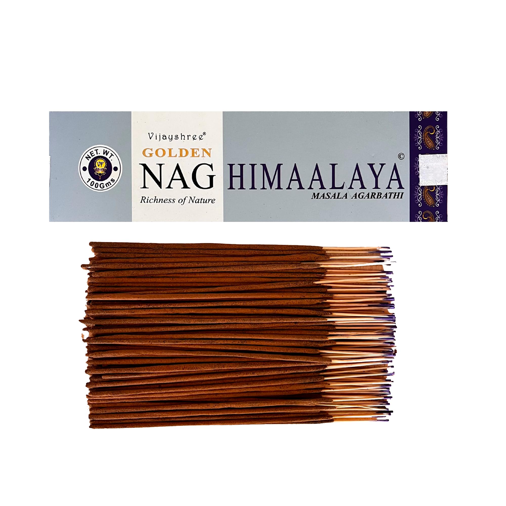 Lamare Himaalaya 44F Vijayshree Golden Nag Himaalaya Incense Sticks - 100G - 5 Packs Of 20G (70-90 Sticks) Aromatherapy - Meditation - Yoga - Eco Friendly Packaging