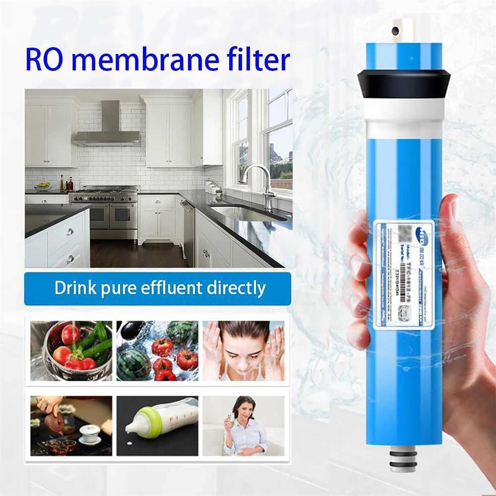 Cartuchos de filtro de agua de membrana de ósmosis inversa, paquete de 2 para sistemas debajo del fregadero, filtración de 100 g por día, purificación de agua de alto rendimiento