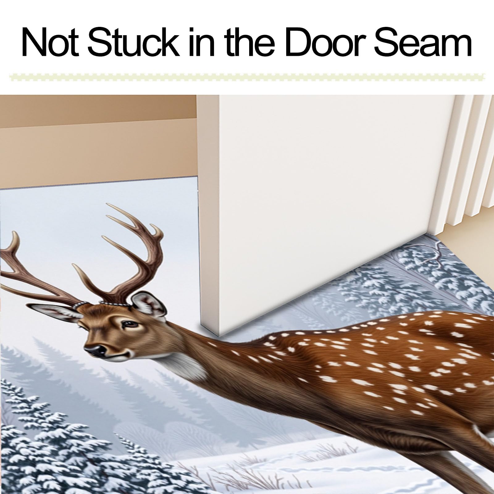 60X90Cm Zerbino Ingresso Interno Antiscivolo Assorbente, Tappeto Microfibra Sottile Lavabile Con Renna Delle Nevi Invernali Animali Della Foresta Nordica Per Cucina Bagno Porta Animali, Bianco
