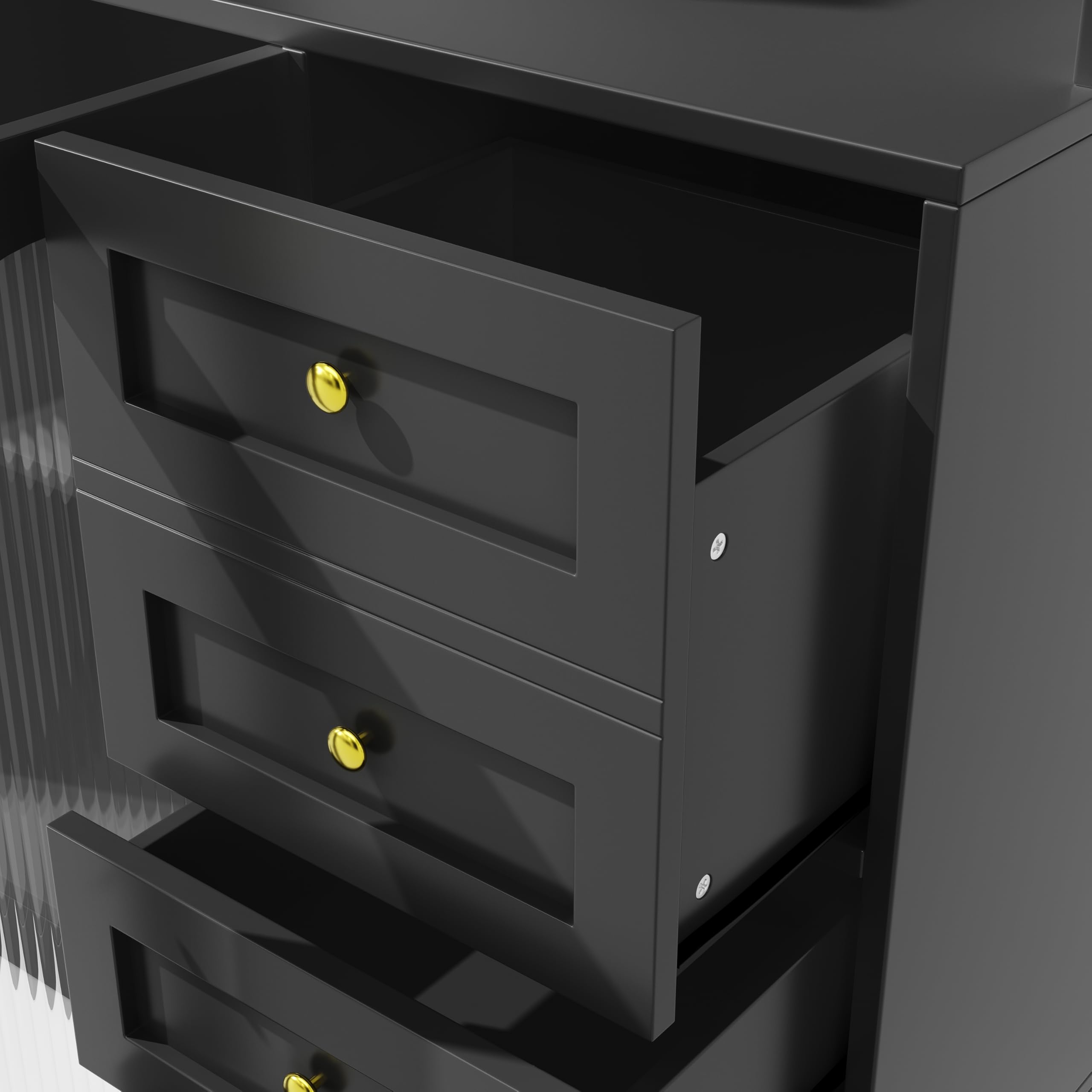 Mobile da cucina a buffet, 120 x 40 x 188 cm, stile rustico, 4 ante, con striscia luminosa a LED e porta bevande, colore nero.