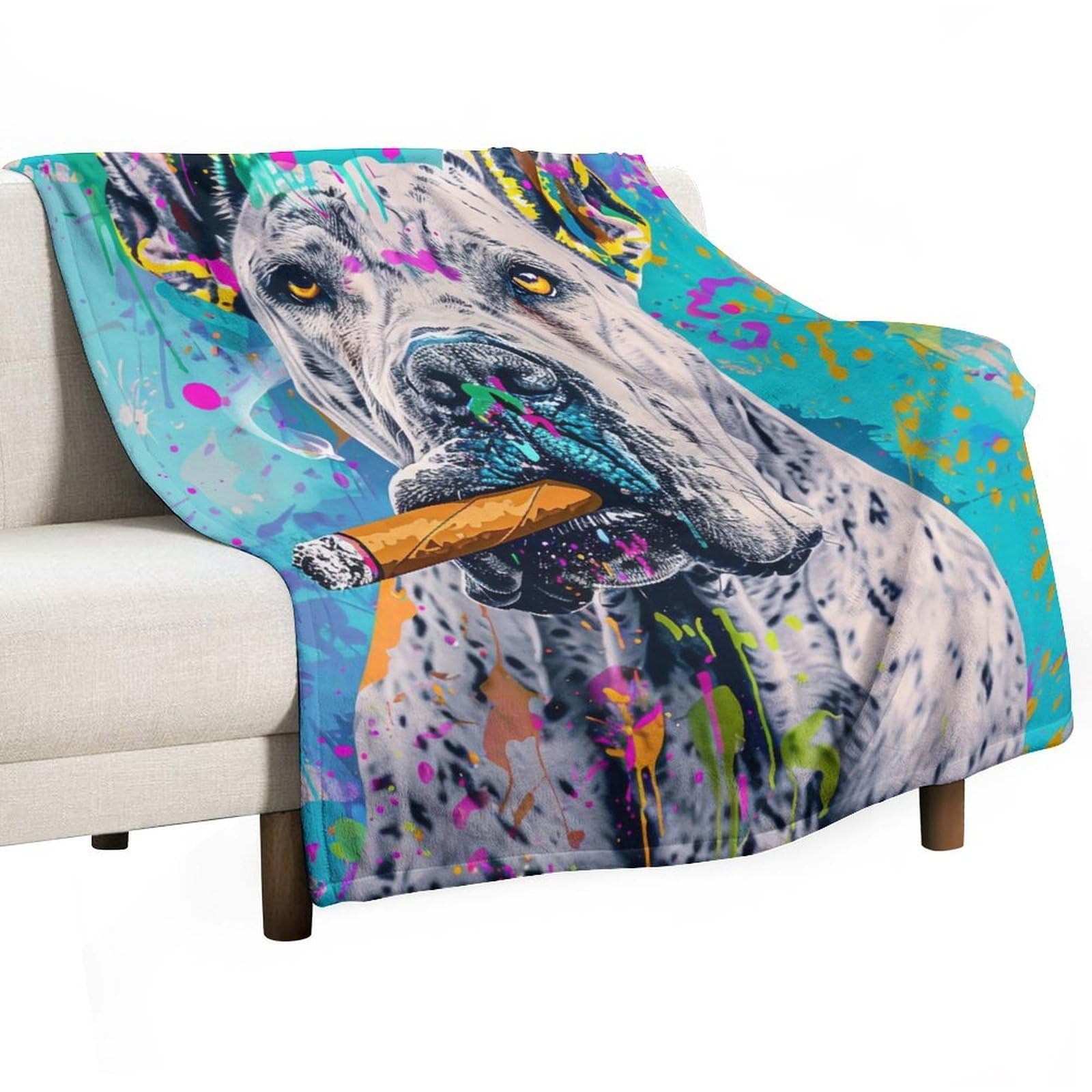 YHGSREUOH Pop-Cigar-Dane_01 Flannel Blankets Fleece Soft Throw Lightweight Plush Gifts for Couch, Bed, Cozy Sofa Plush, Chair, Lovers 130x150cm(50x60in)