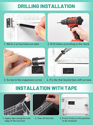 Miniatura 7 de Caja de bloqueo de termostato con llave bisagras de metal mejoradas, cubierta de termostato grande, cajas de bloqueo de montaje en pared, protector