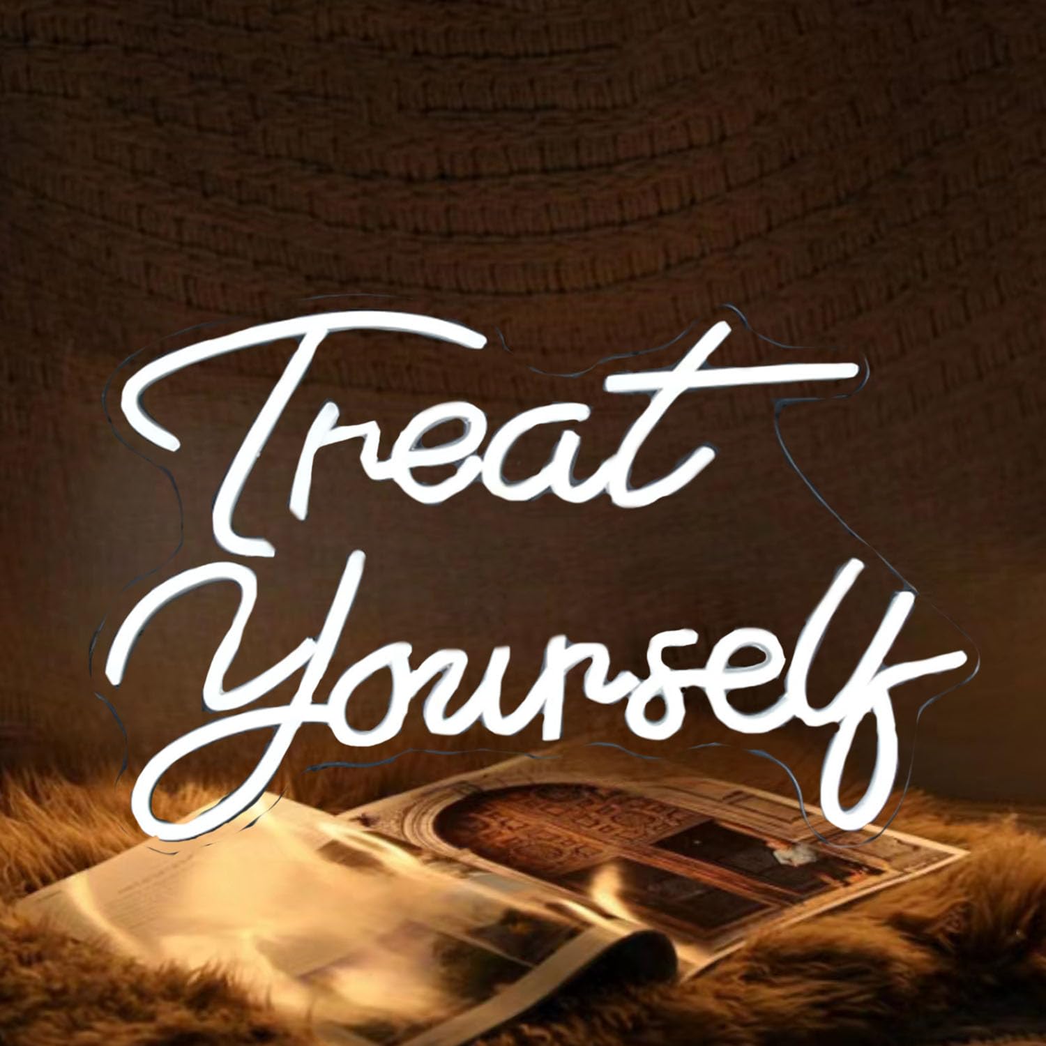 Treat Yourself Neon Signs Home Decor Lights Bedroom Wall Decor Night Light White Light Up Sign Birthday Party Wedding Bar Esthetician Decoration Dimmable Switch Reusable LED Neon USB Power Supply — image 1