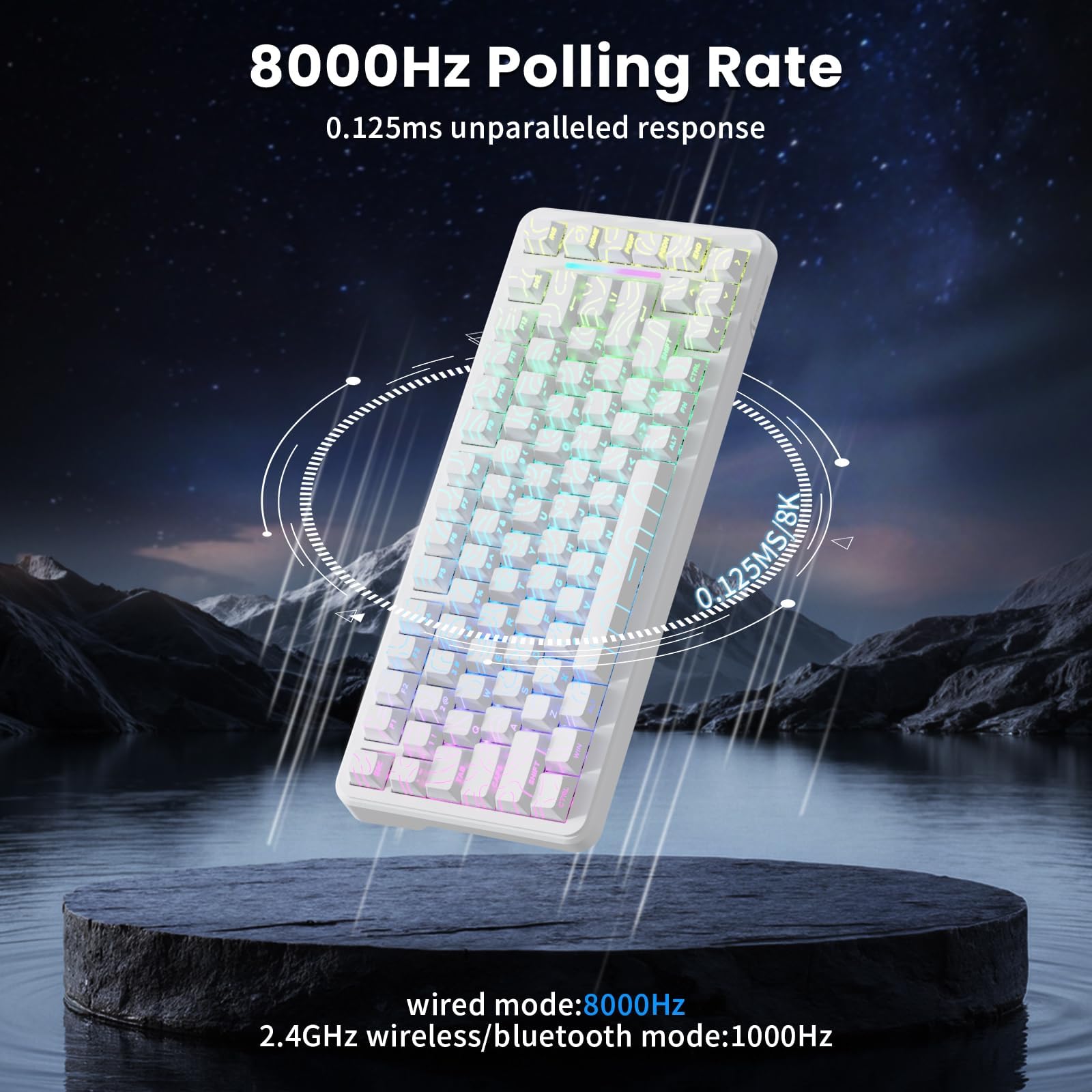 ATTACK SHARK X82PRO HE Clavier Magnétique Sans Fil 75 % avec Déclenchement Rapide, Clavier Gaming Filaire 8000, Switchs à Effet Hall à Actionnement Réglable, QWERTY, RGB, C01 Câble Spiralé RGB -Blanc