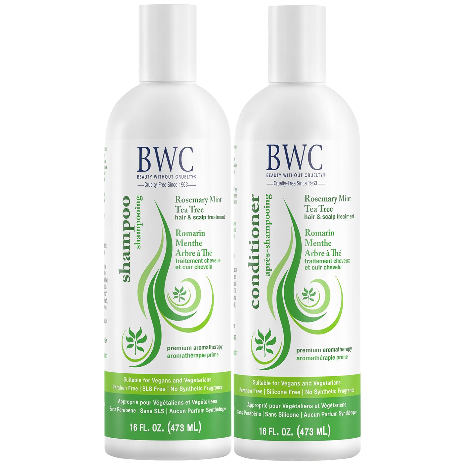 Shampoo and Conditioner Set, Clarifying Rosemary Mint Tea Tree – Aromatherapy Hair & Scalp Treatment, SLS-Free, Vegan-Friendly & Cruelty-Free, 16 Oz Ea