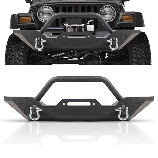BoardRoad Front Bumper Fit for 1987-2006 Wrangler TJ YJ with Winch Plate Plate D-Ring Rock Crawler Black Textured